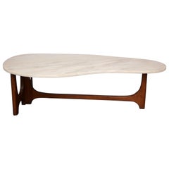 Vintage Marble and Walnut Coffee Table in the Manner of Harve Probber