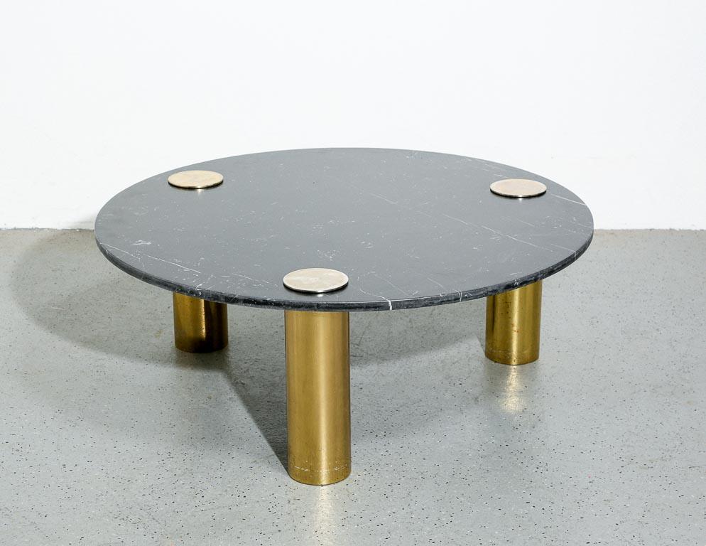 Mid-Century Modern Vintage Marble + Brass Coffee Table For Sale