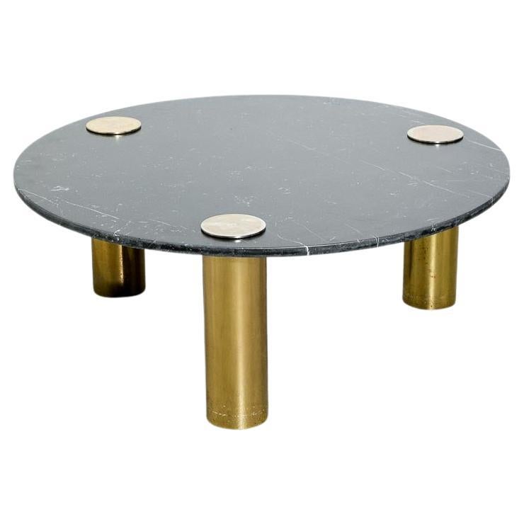 Vintage Marble + Brass Coffee Table For Sale