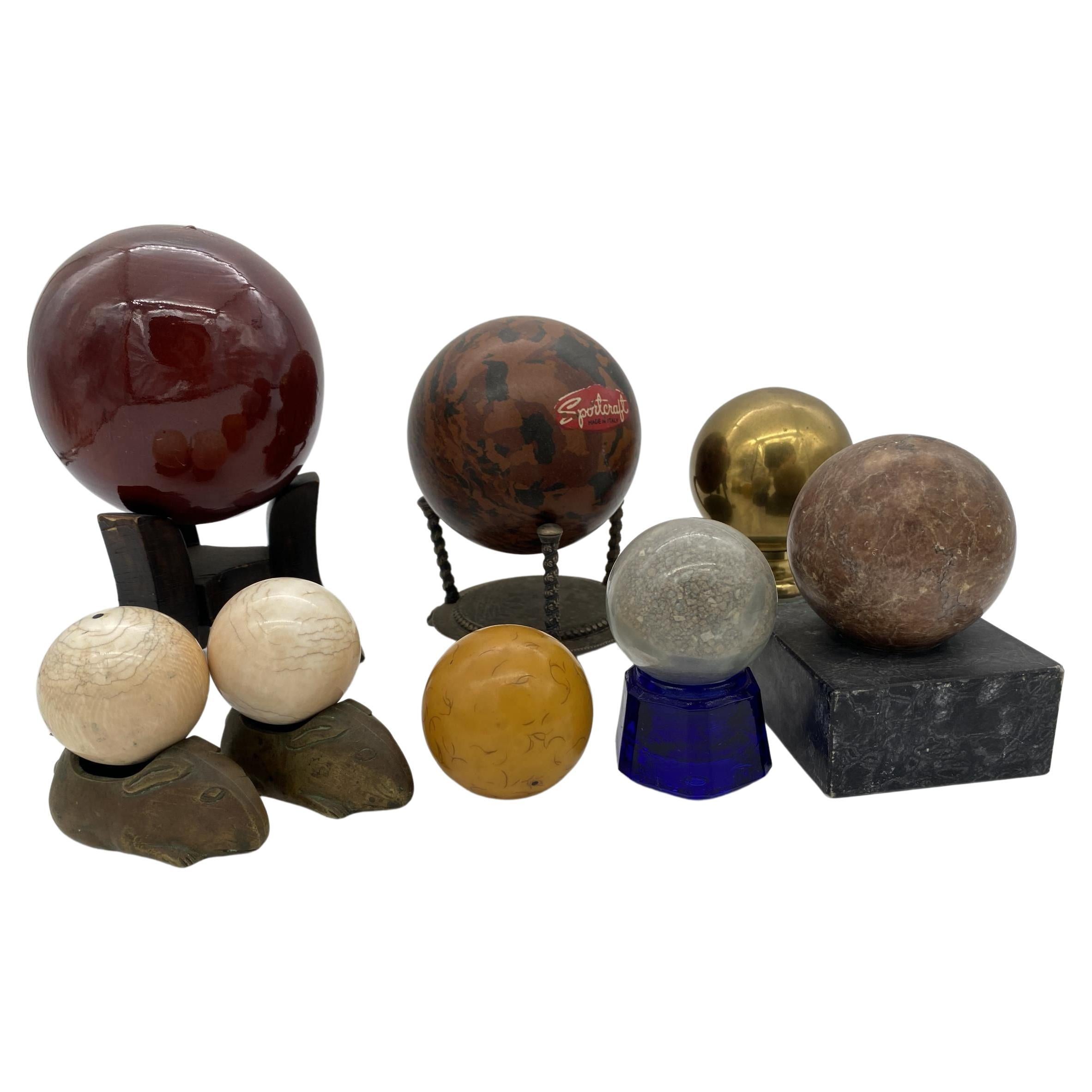 Vintage Marble, Brass, Resin, Glass Spheres with Stands Collection For Sale