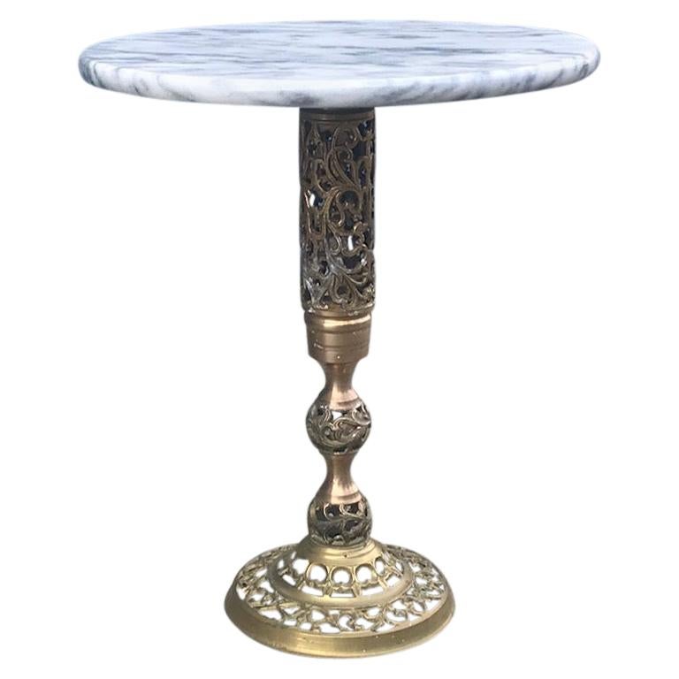 Vintage Marble & Brass Side Table:: 1970s