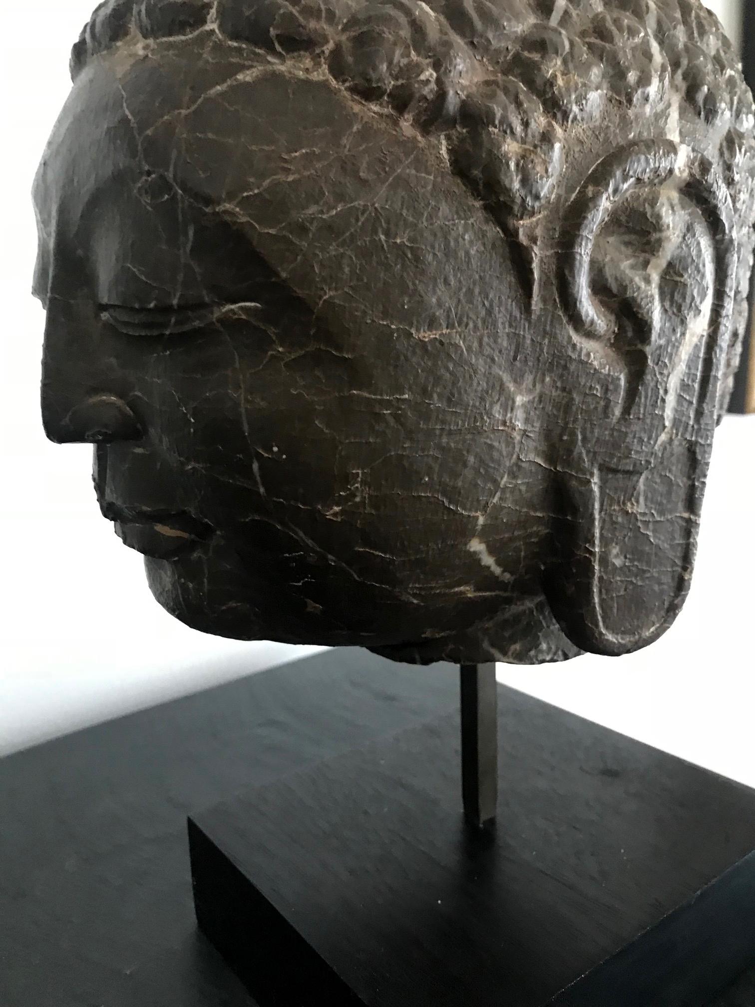 Vintage Marble Buddha Head on Stand 1