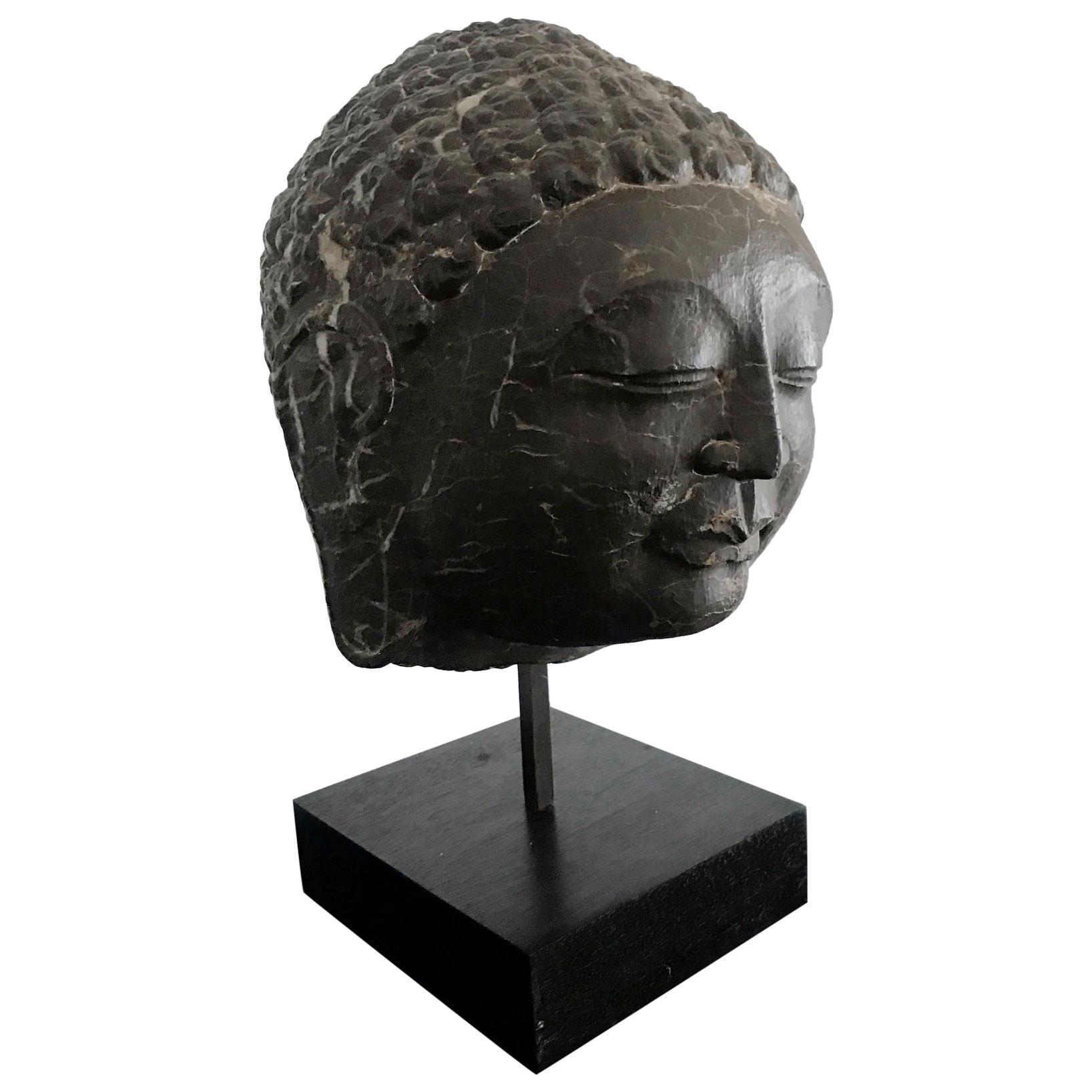 Vintage Marble Buddha Head on Stand
