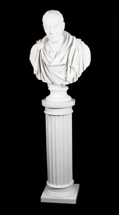 Vintage Marble Bust and Pedestal Roman Statesman Julius Caesar, 20th Century