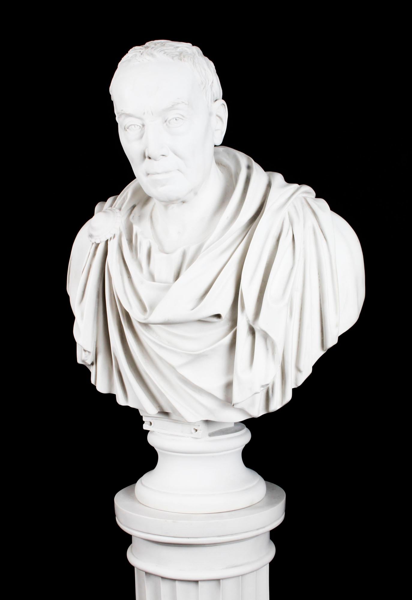 Vintage Marble Bust and Pedestal Roman Statesman Julius Caesar, 20th Century In Good Condition In London, GB