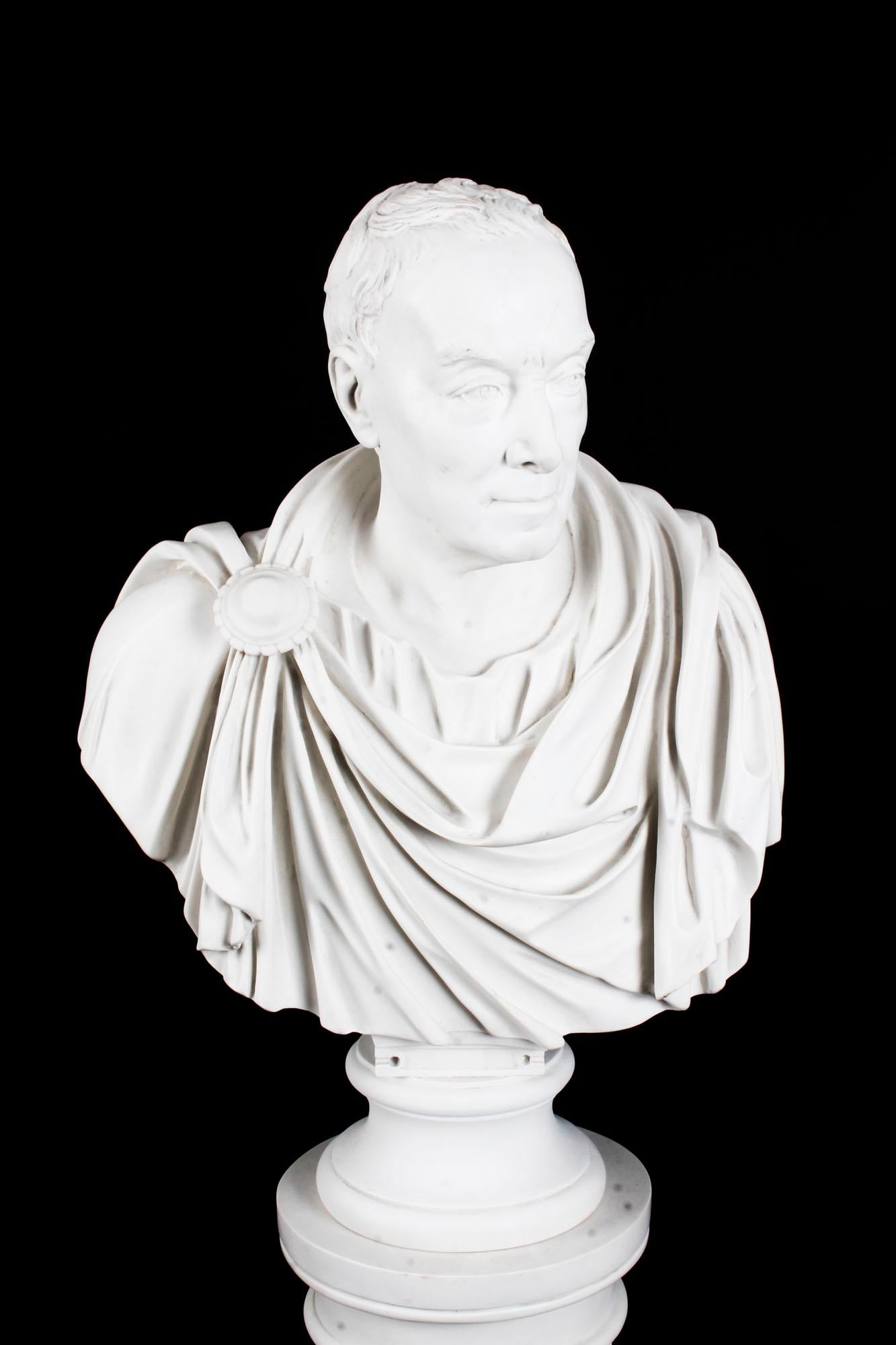 Late 20th Century Vintage Marble Bust and Pedestal Roman Statesman Julius Caesar, 20th Century