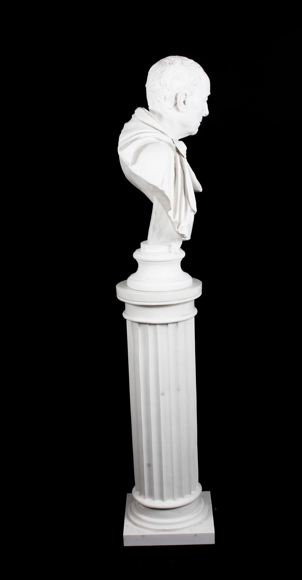 Vintage Marble Bust and Pedestal Roman Statesman Julius Caesar, 20th Century 2