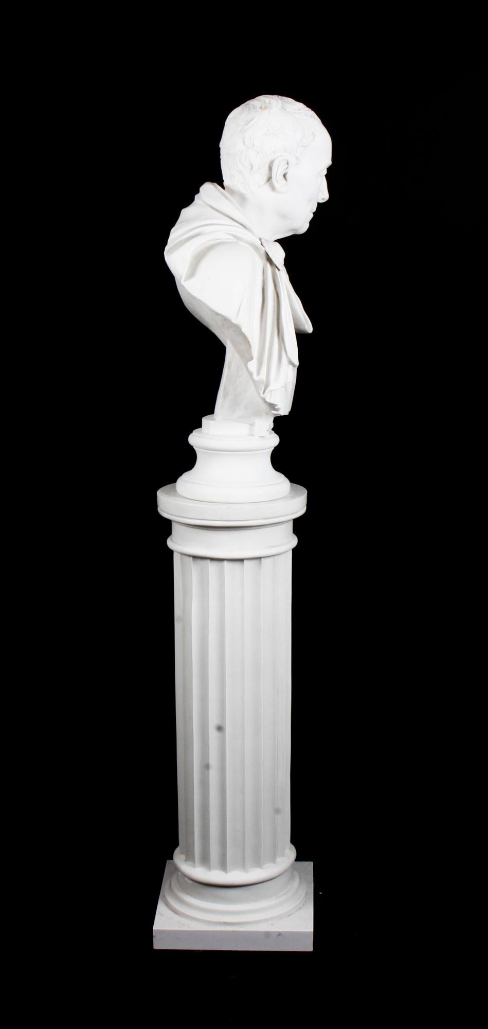 Vintage Marble Bust and Pedestal Roman Statesman Julius Caesar, 20th Century 3