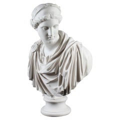 Vintage Marble Bust Roman Goddess Diana, Late 20th Century