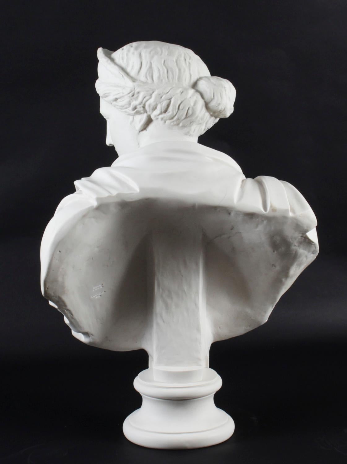 Vintage Marble Bust Roman Goddess Diana on Pedestal 20th C 6