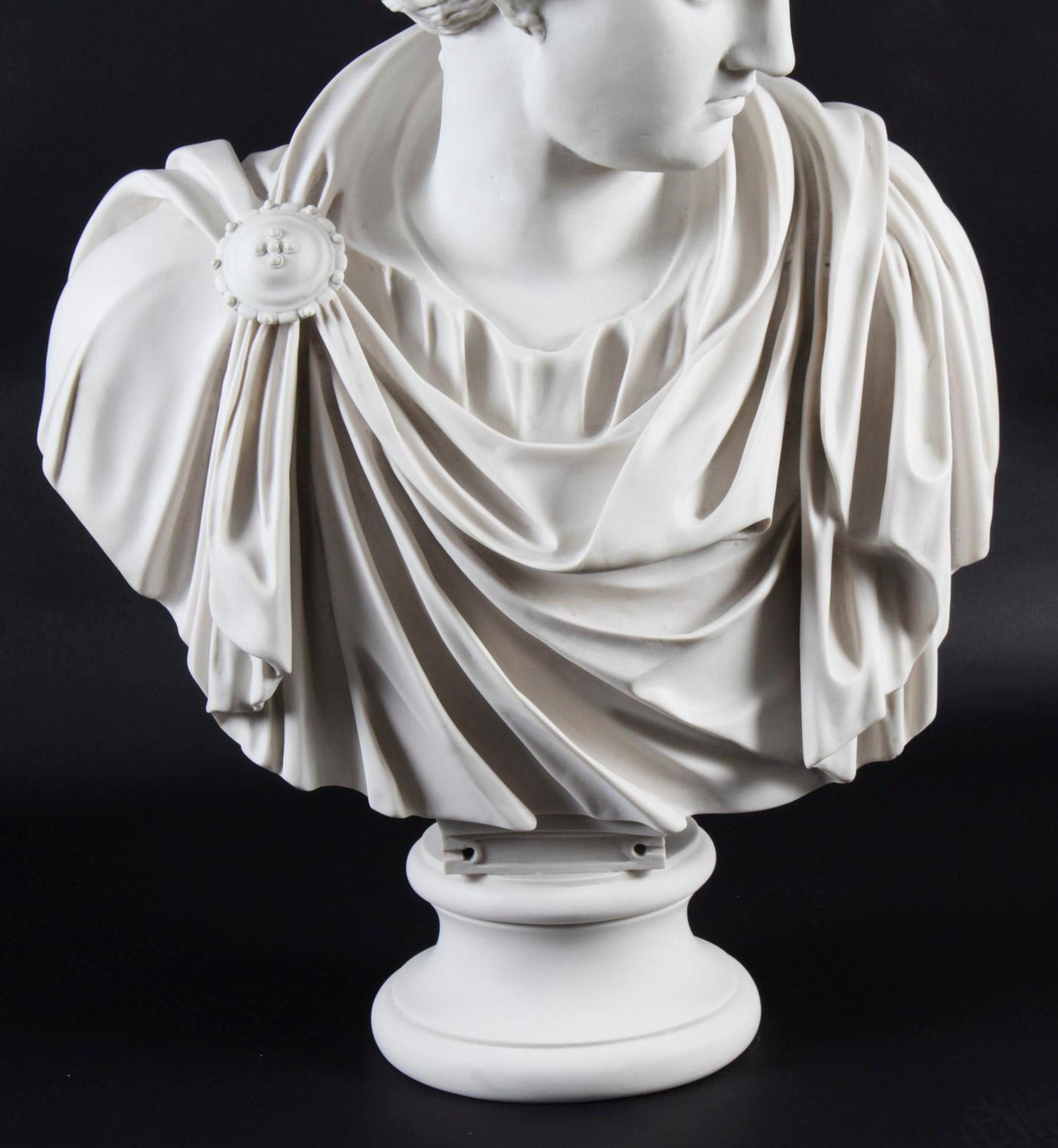 Vintage Marble Bust Roman Goddess Diana on Pedestal 20th C 10