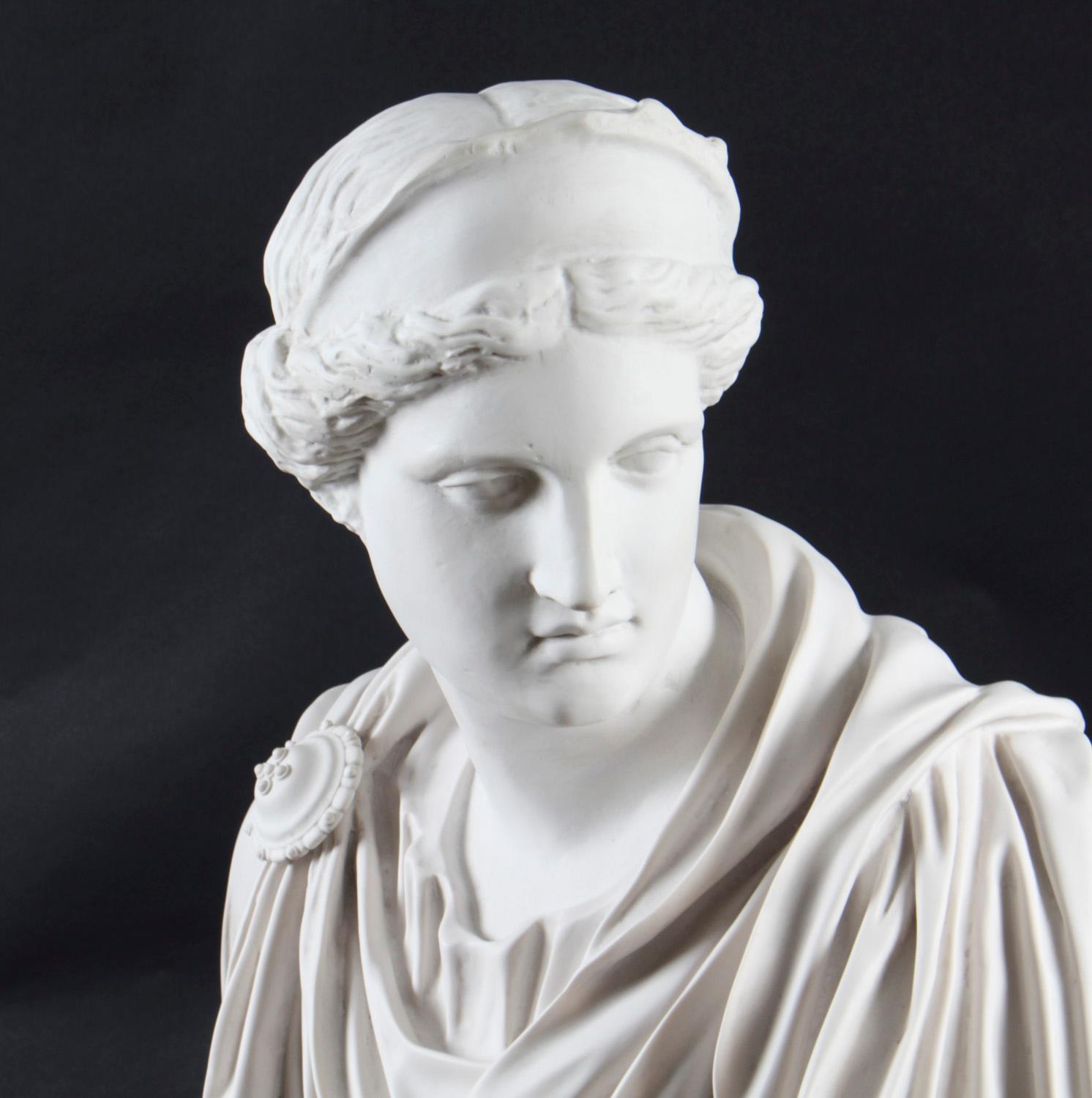 Vintage Marble Bust Roman Goddess Diana on Pedestal 20th C In Good Condition In London, GB