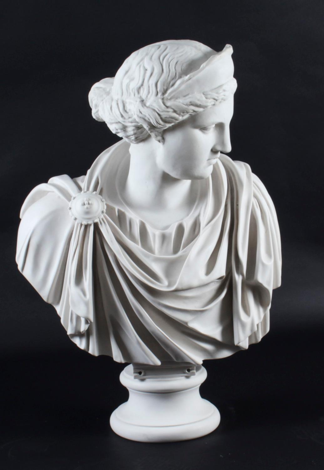 Vintage Marble Bust Roman Goddess Diana on Pedestal 20th C 3