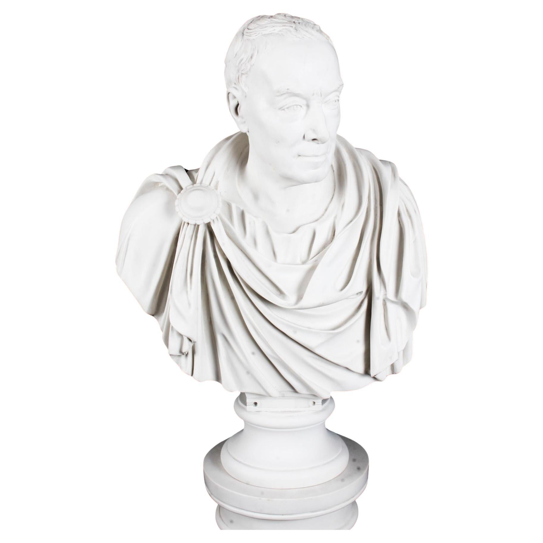 Vintage Marble Bust Roman Statesman Julius Caesar 20th C For Sale