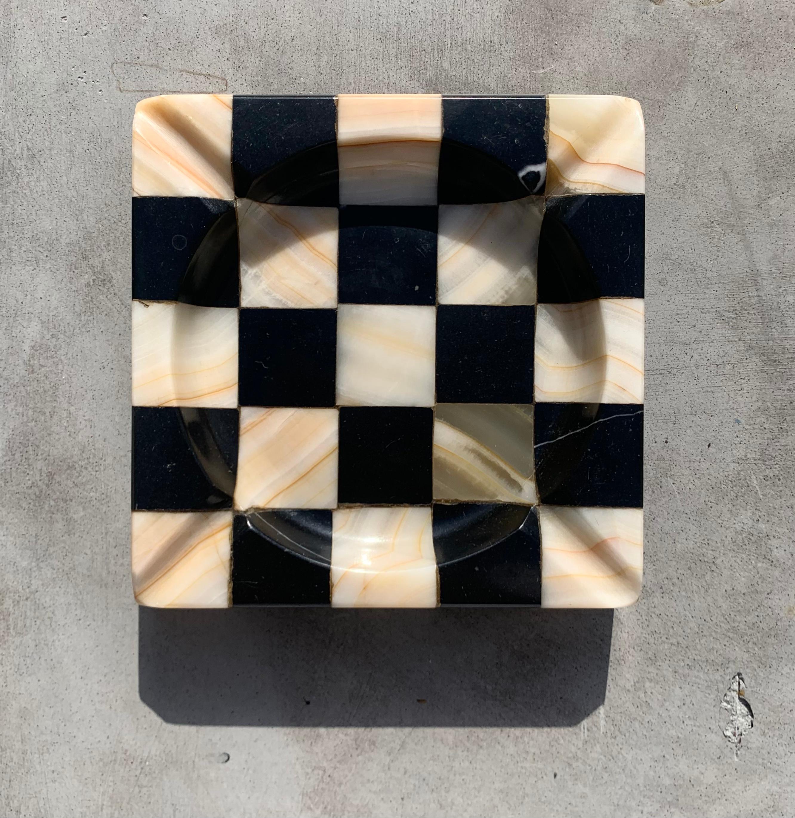 Vintage Marble Checkered Ashtray in Pink and Onyx, 1960s 3