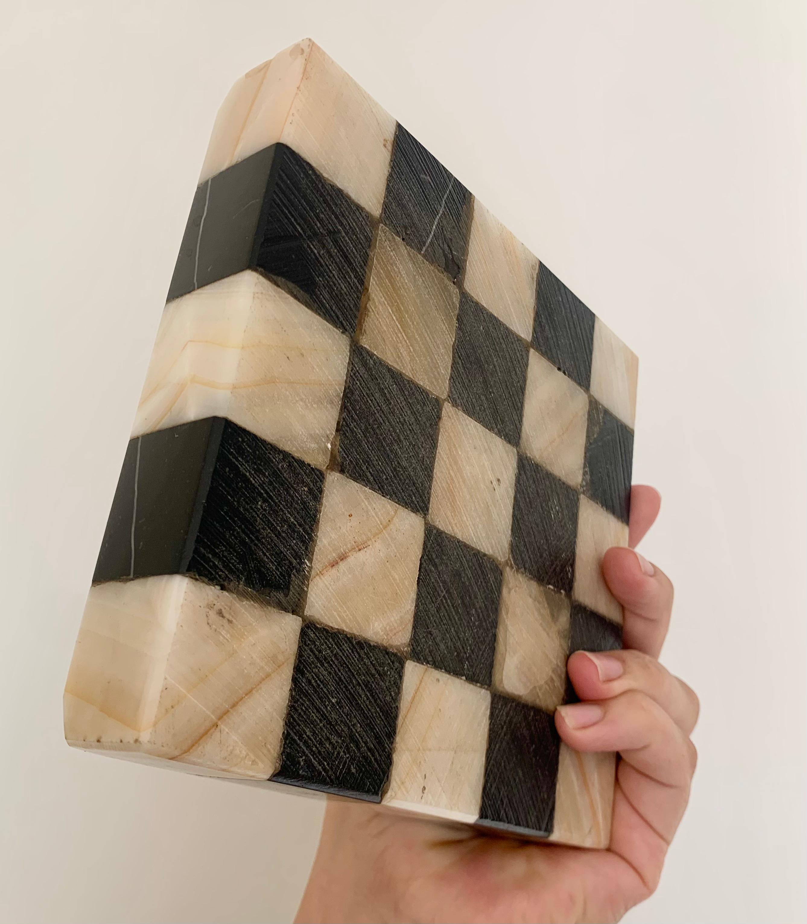 Hand-Crafted Vintage Marble Checkered Ashtray in Pink and Onyx, 1960s