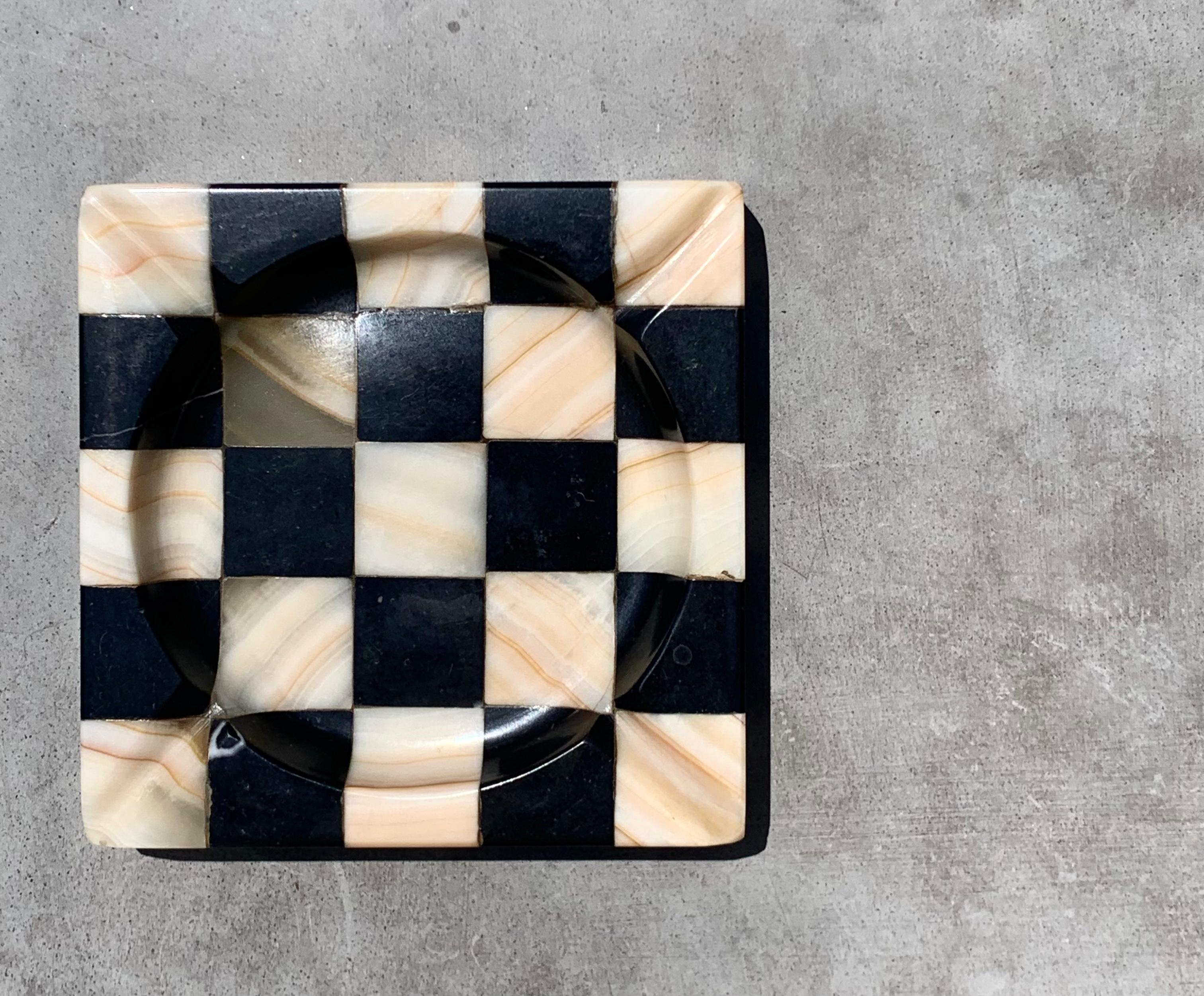 Mid-20th Century Vintage Marble Checkered Ashtray in Pink and Onyx, 1960s