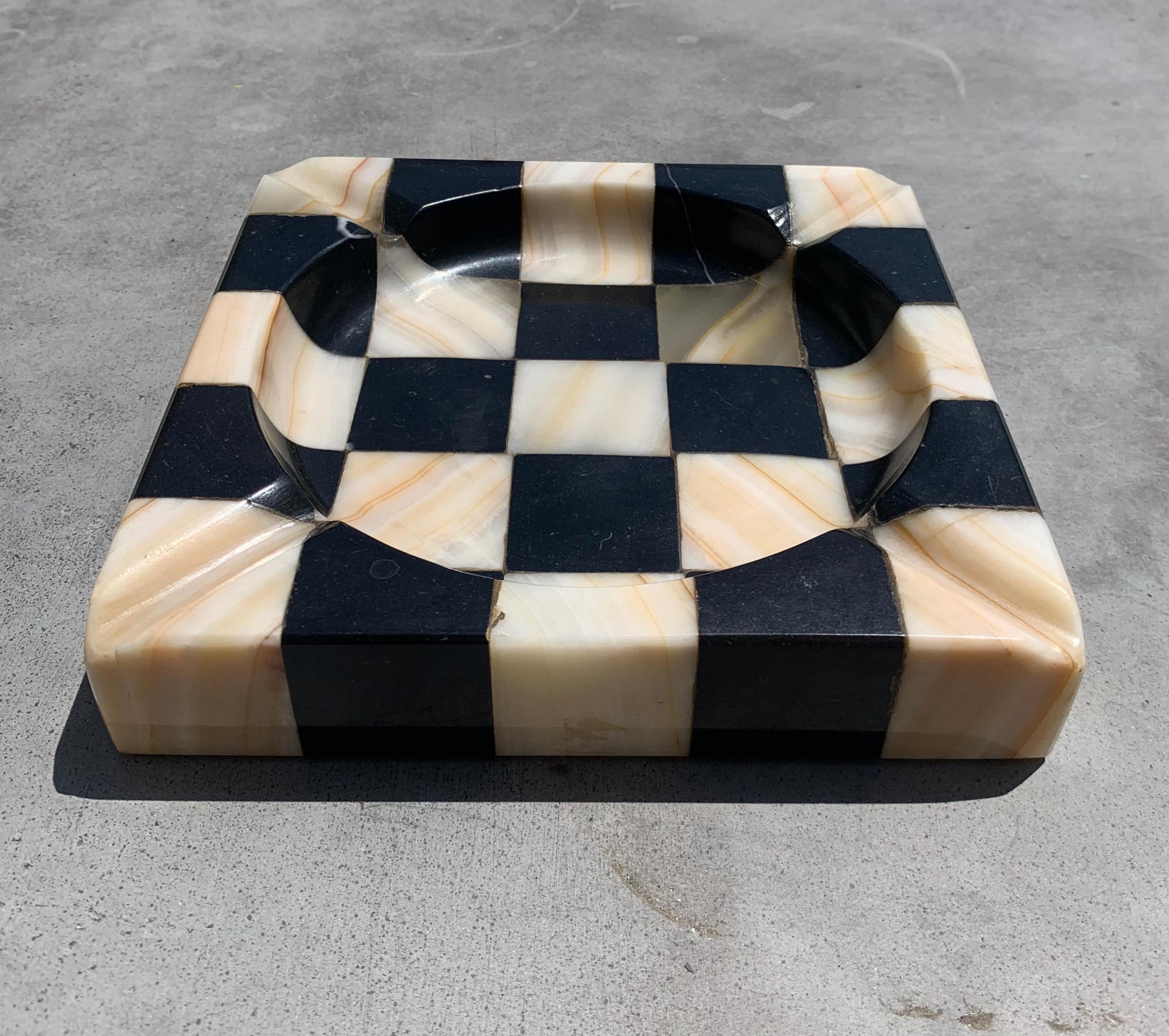 Vintage Marble Checkered Ashtray in Pink and Onyx, 1960s 1