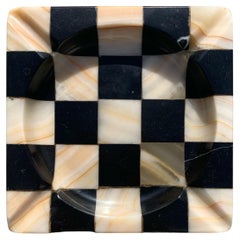 Vintage Marble Checkered Ashtray in Pink and Onyx, 1960s