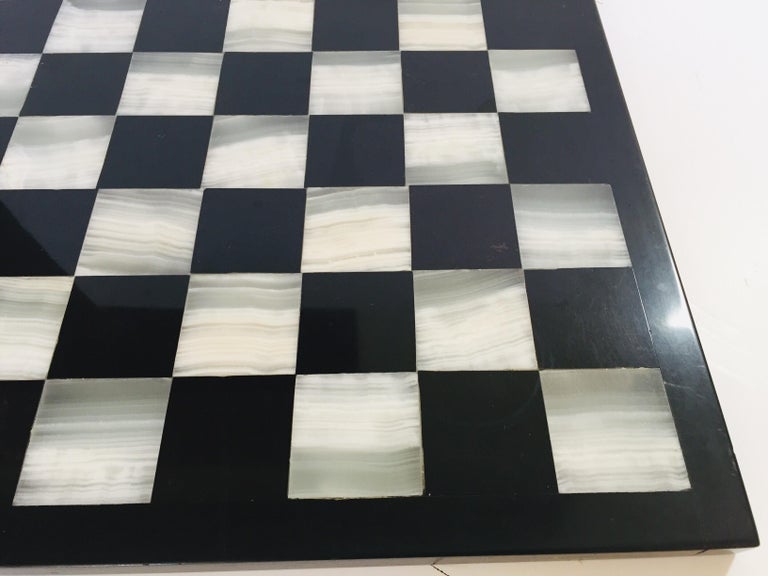 Vintage Marble Chess Board with Hand Carved Black and ...