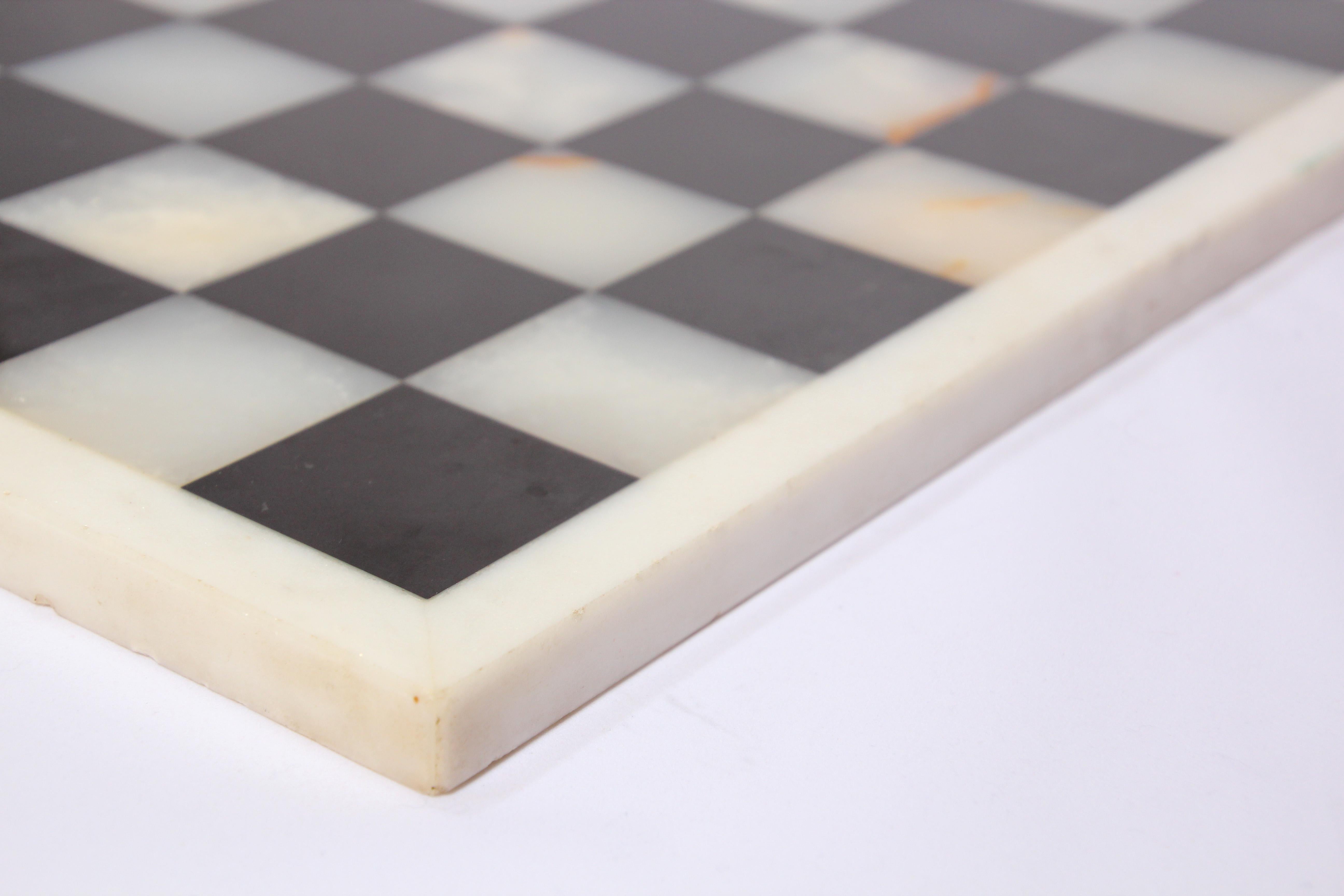Hand-Carved Vintage Marble Chess Board with Hand Carved Black and White Onyx Chess Pieces