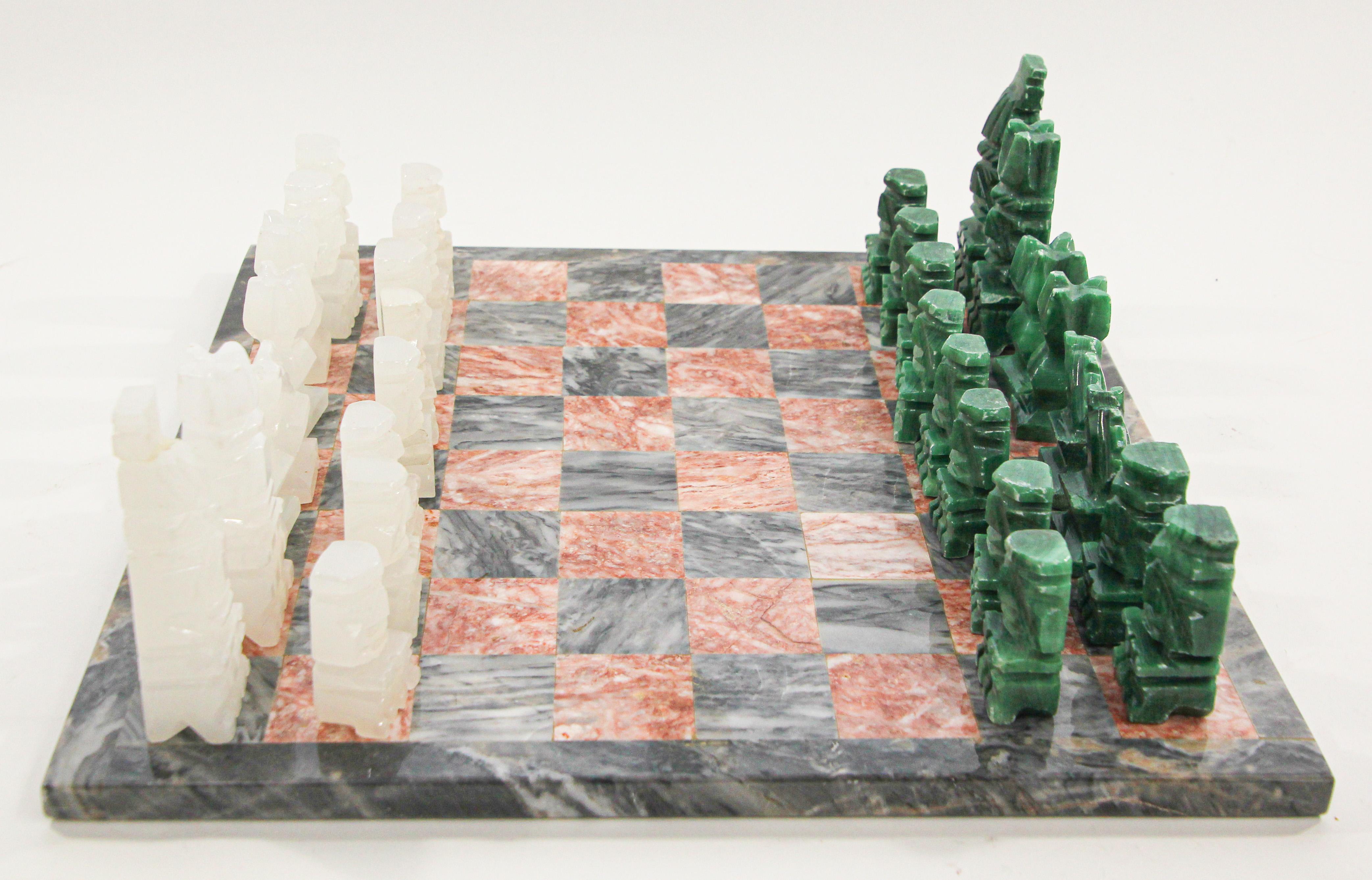 Vintage Marble Chess Board with Hand Carved Onyx Pieces 6