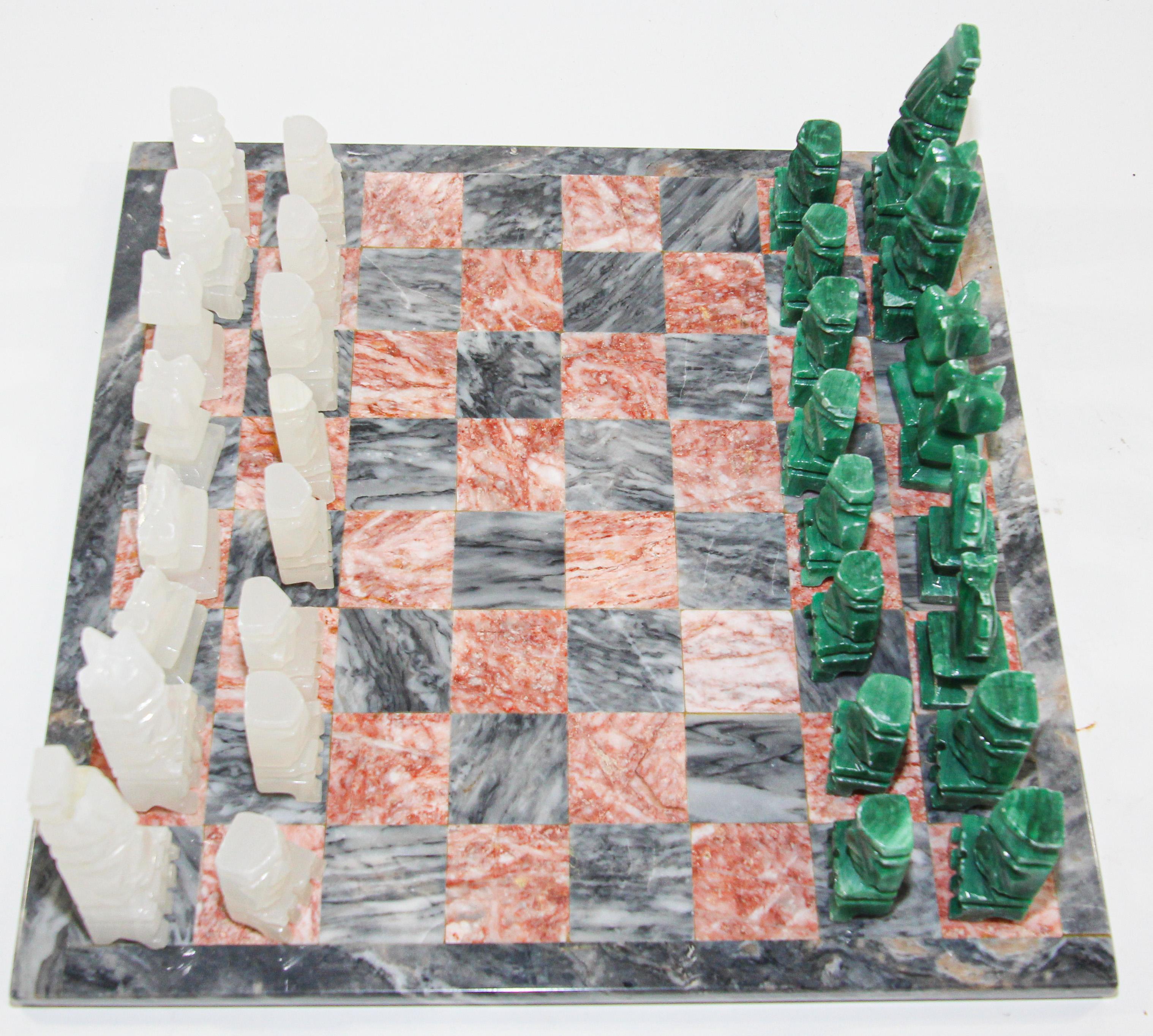 Vintage Marble Chess Board with Hand Carved Onyx Pieces 9