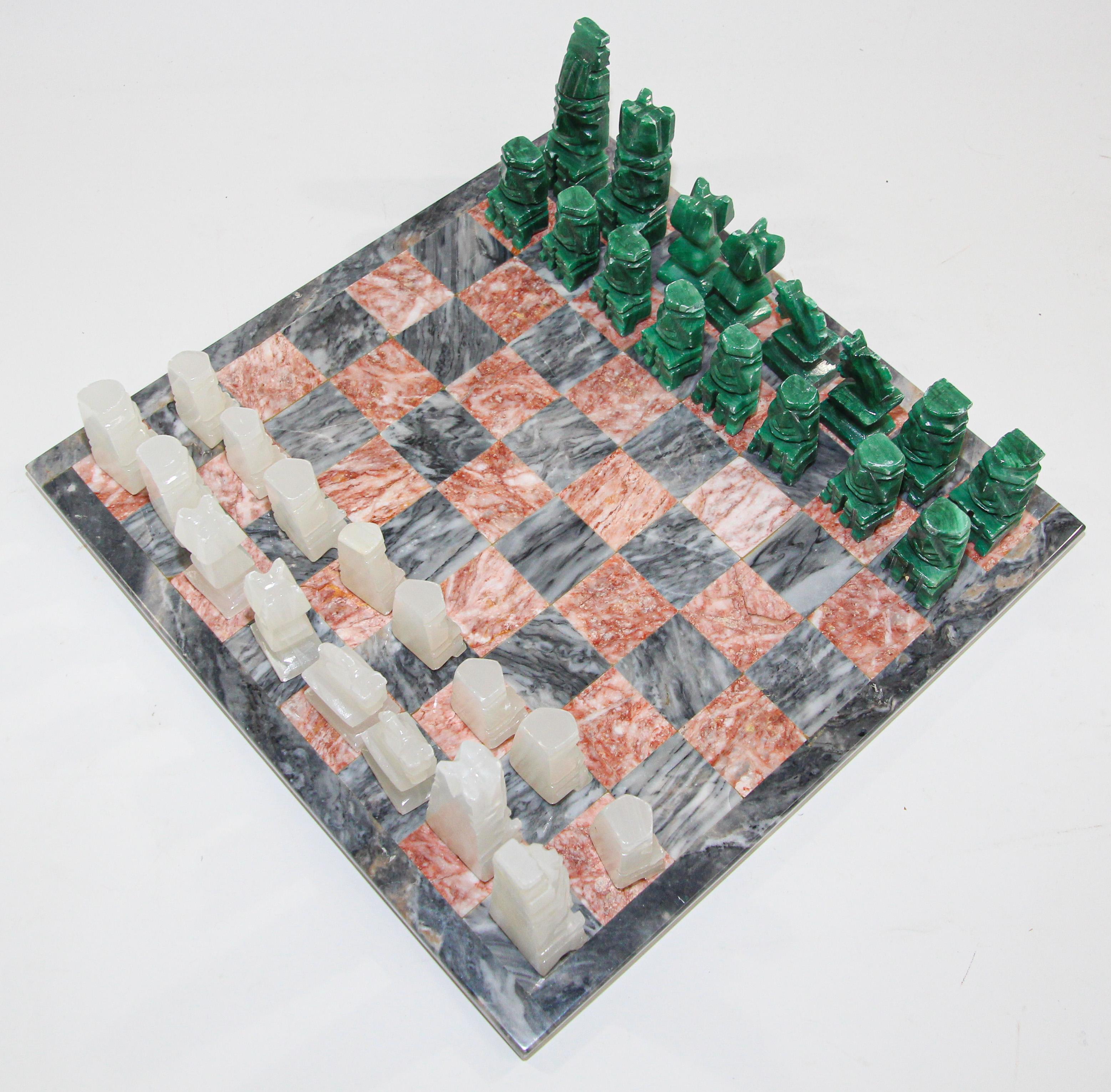 Vintage Marble Chess Board with Hand Carved Onyx Pieces 10