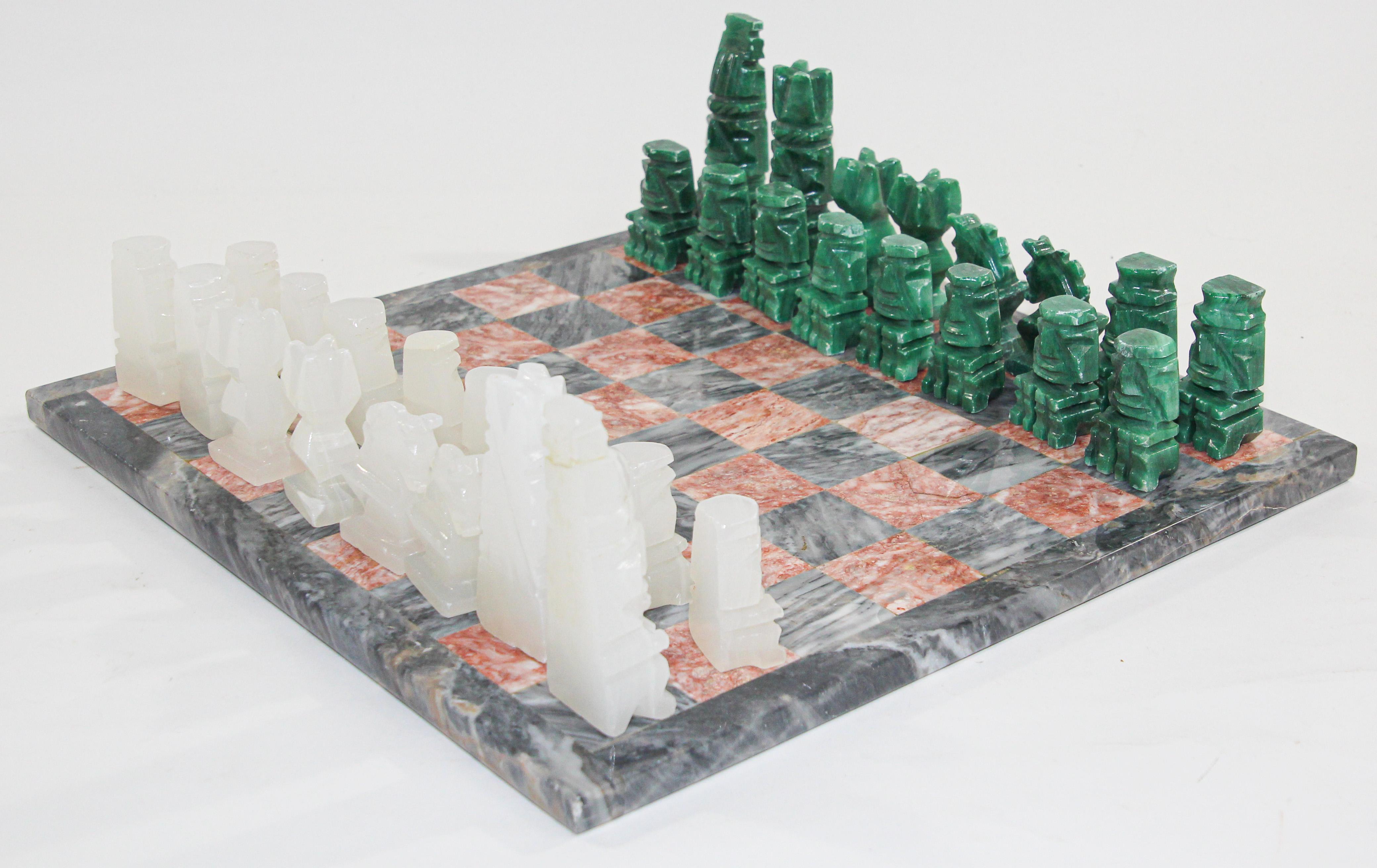 Vintage Marble Chess Board with Hand Carved Onyx Pieces 12