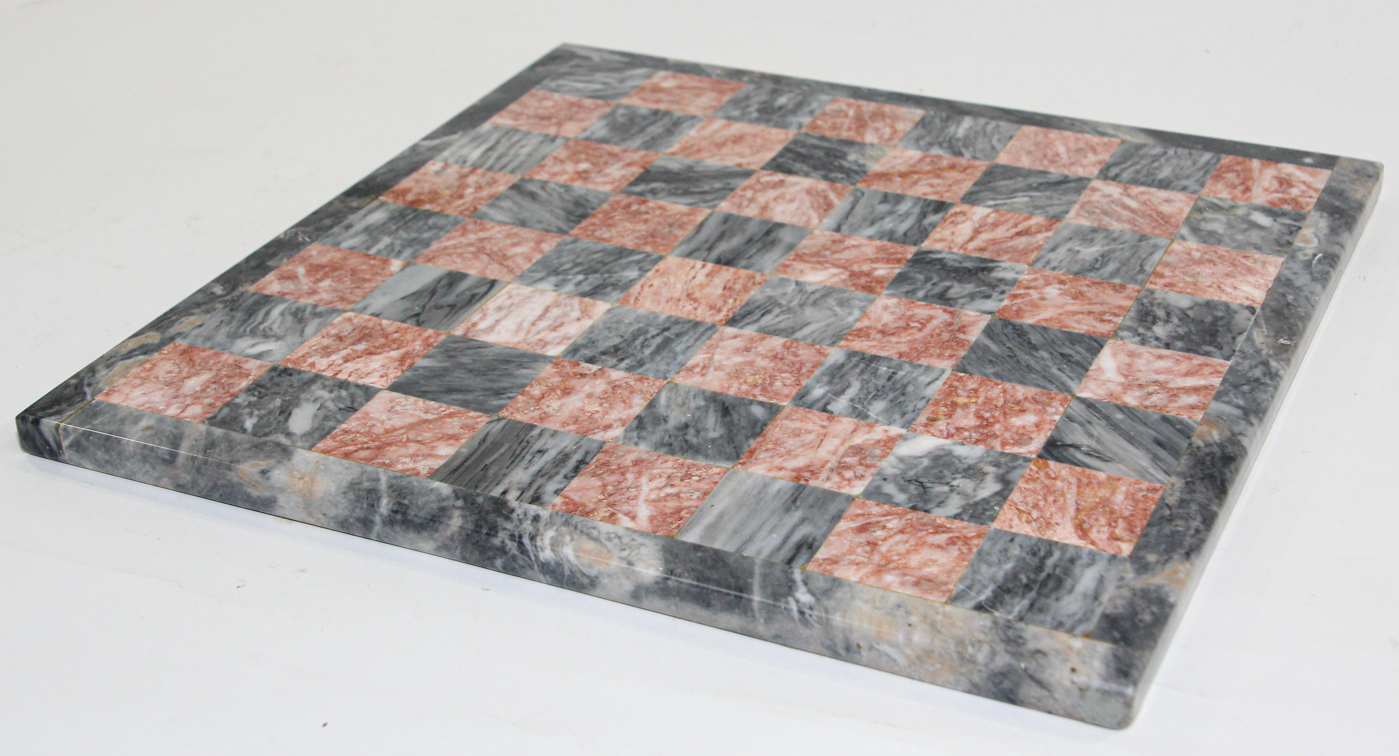 Post-Modern Vintage Marble Chess Board with Hand Carved Onyx Pieces