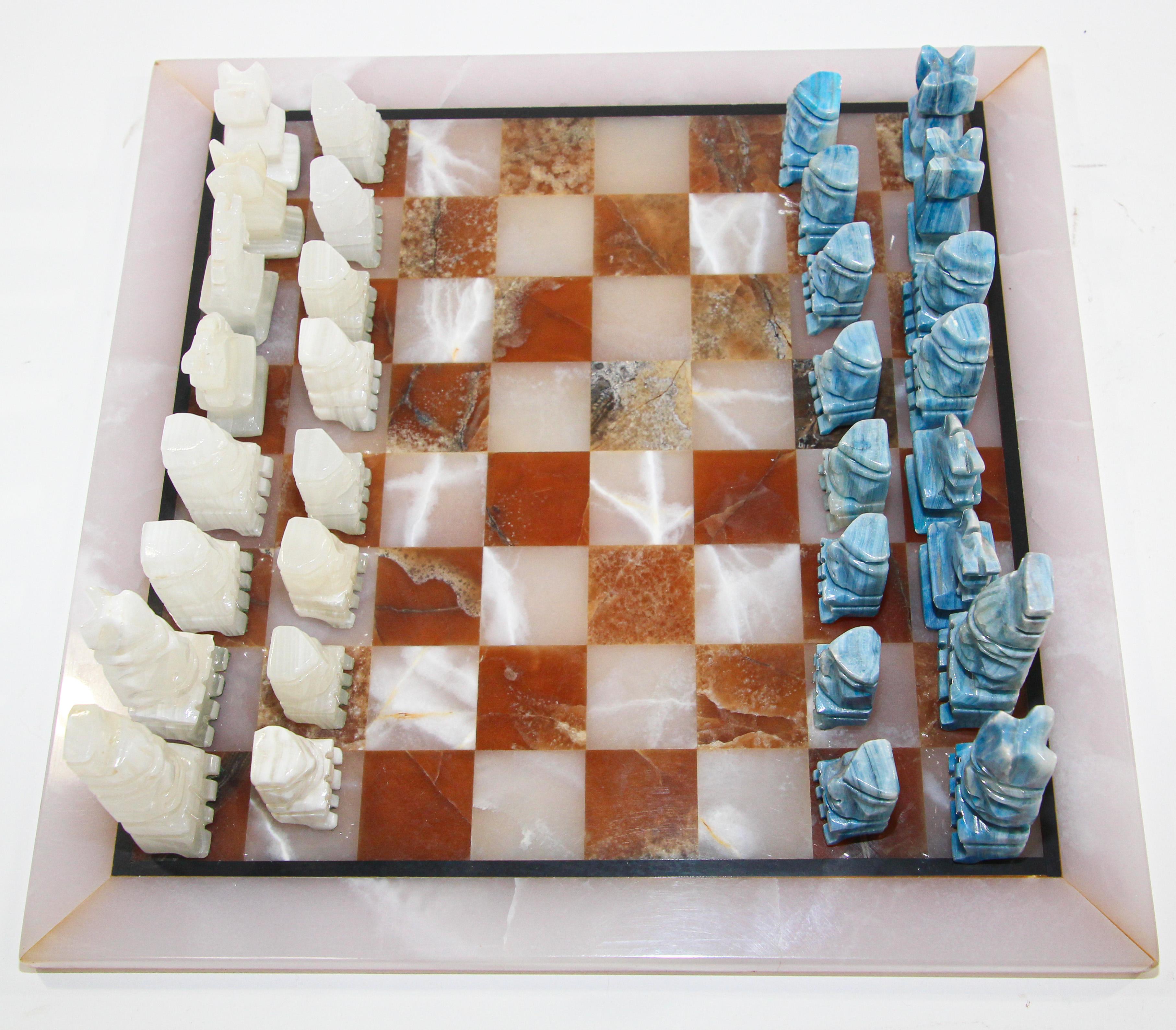 Onyx Marble Carved Chess Set Piece Turquoise Blue Pawn 
