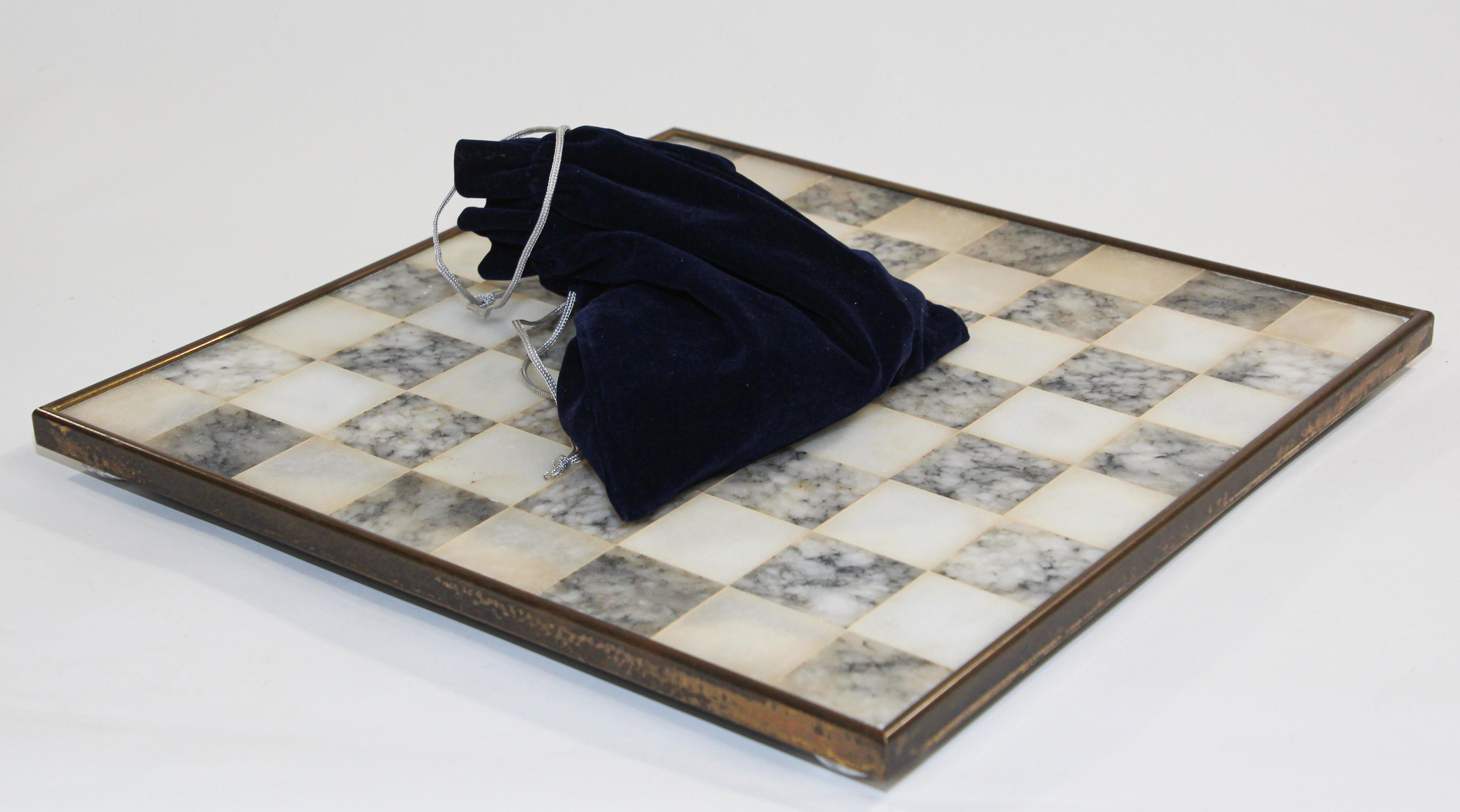 Stone Vintage Marble Chess Board with Metal Greek against Roman Chess Pieces