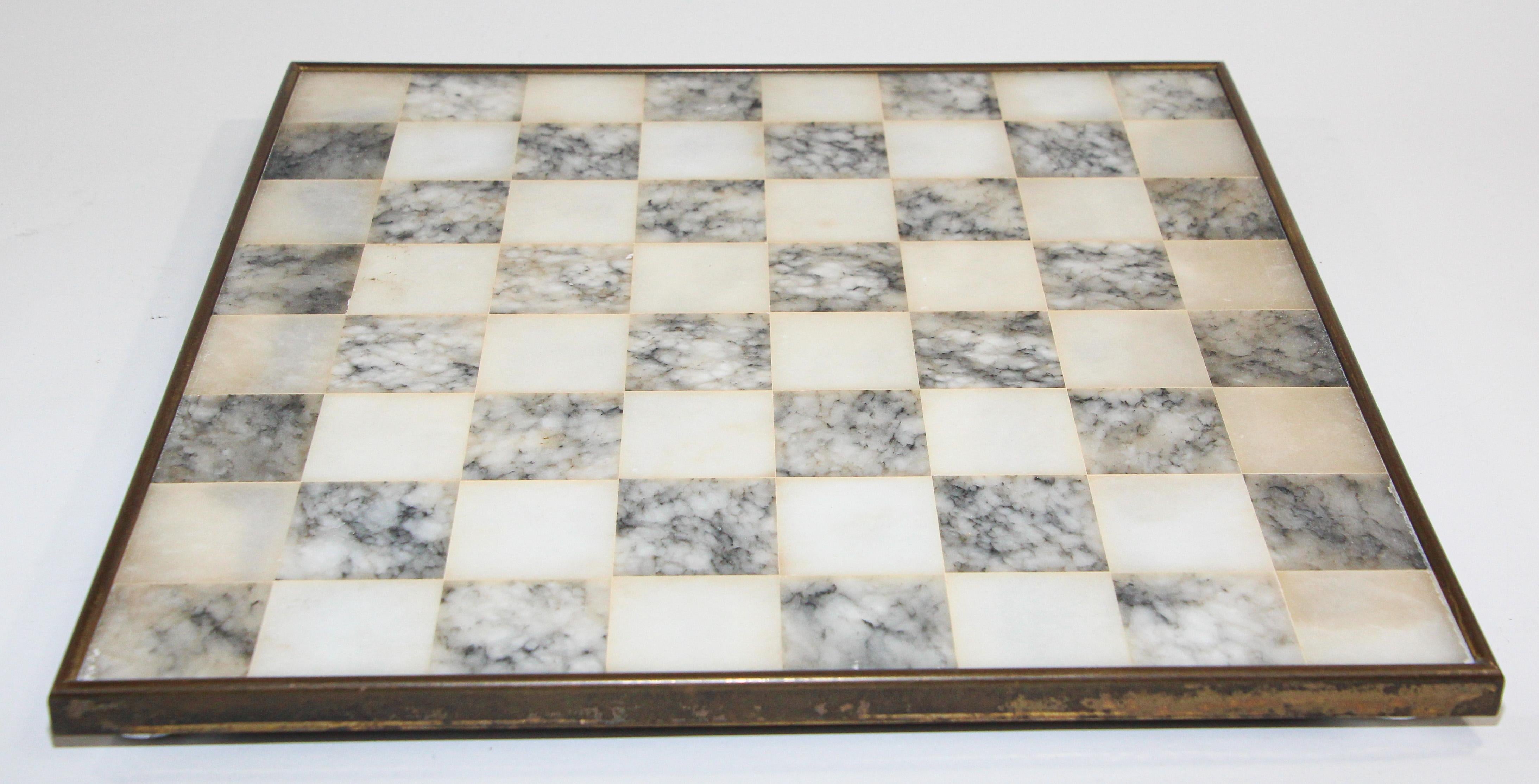 Vintage Marble Chess Board with Metal Greek against Roman Chess Pieces 1
