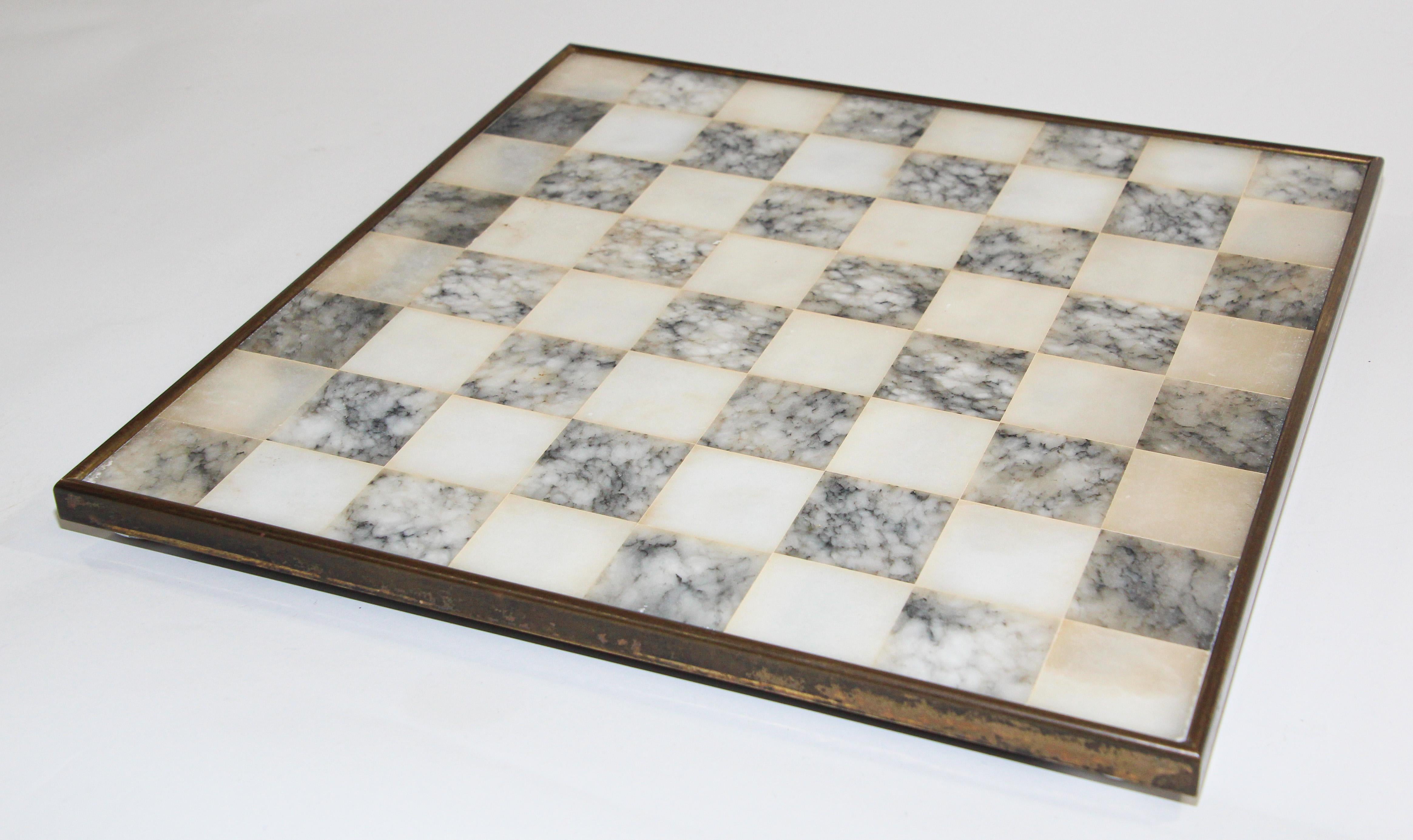 Vintage Marble Chess Board with Metal Greek against Roman Chess Pieces 8