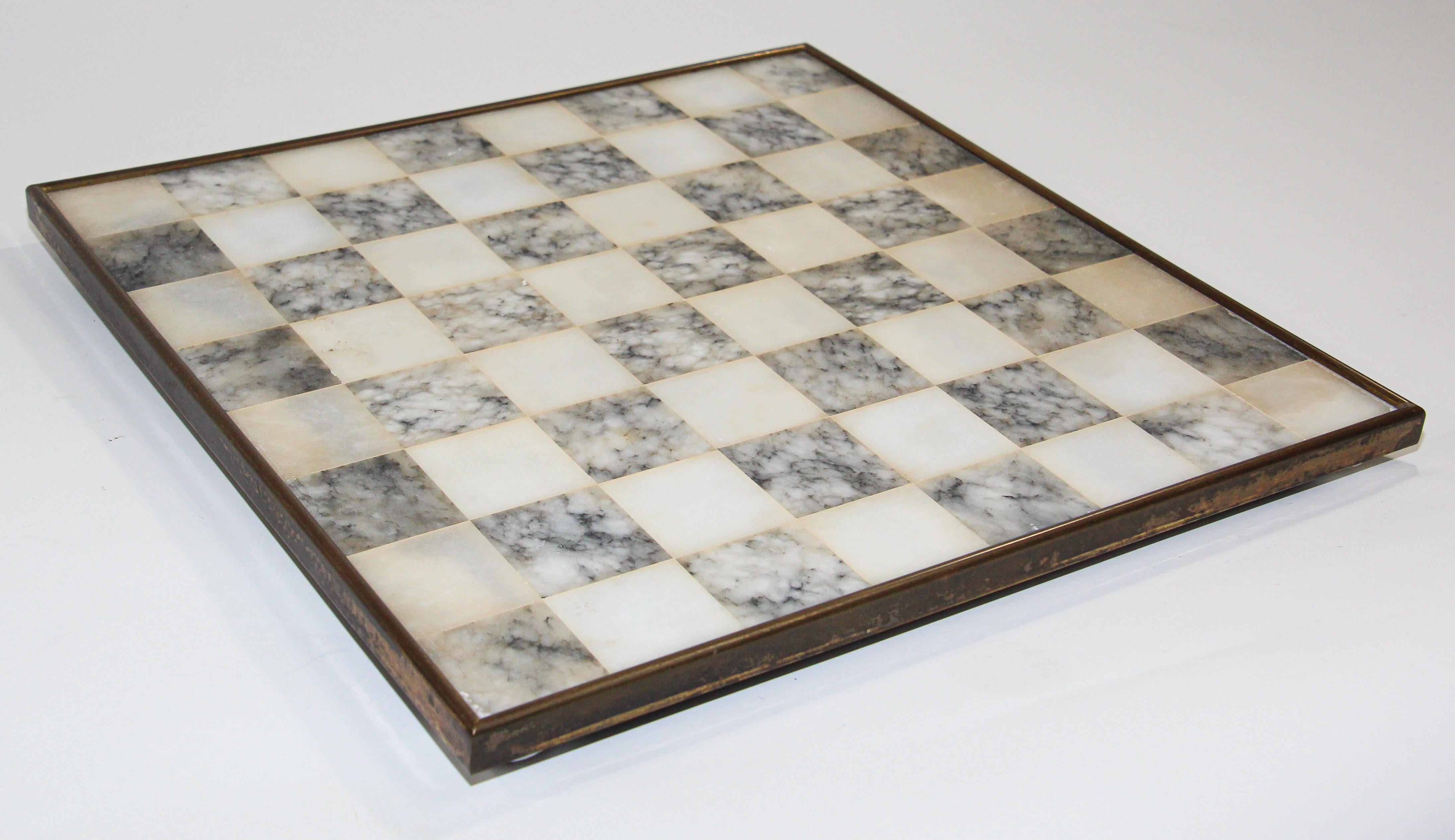 Vintage Marble Chess Board with Metal Greek against Roman Chess Pieces 9