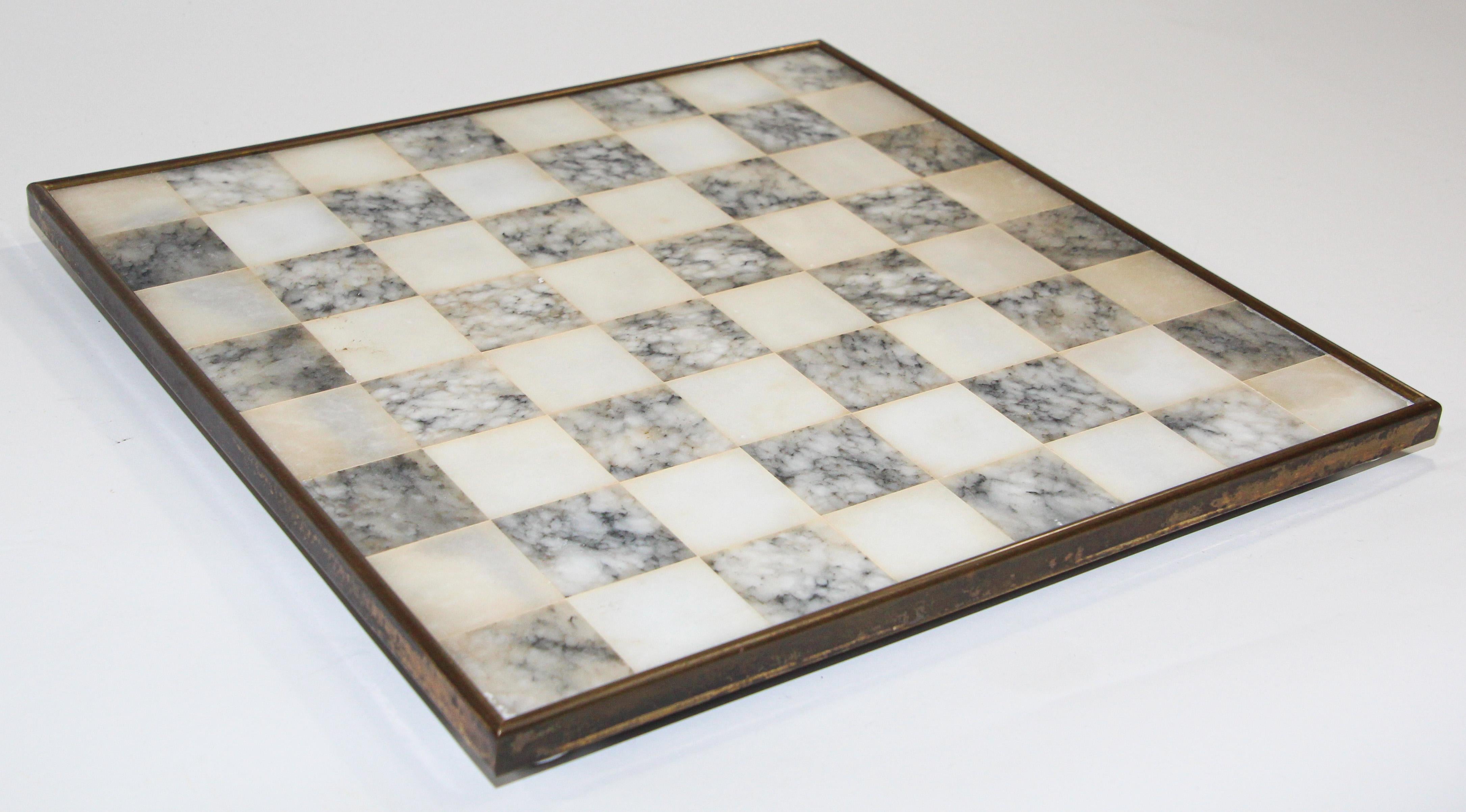 Vintage Marble Chess Board with Metal Greek against Roman Chess Pieces 10