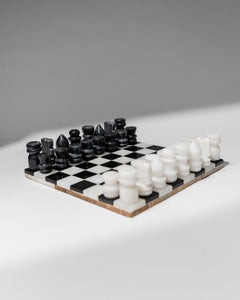 Vintage Marble Chessboard in Black and White Marble, Italy, 1960s