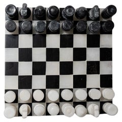Vintage Marble Chessboard in Black and White Marble, Italy, 1960s