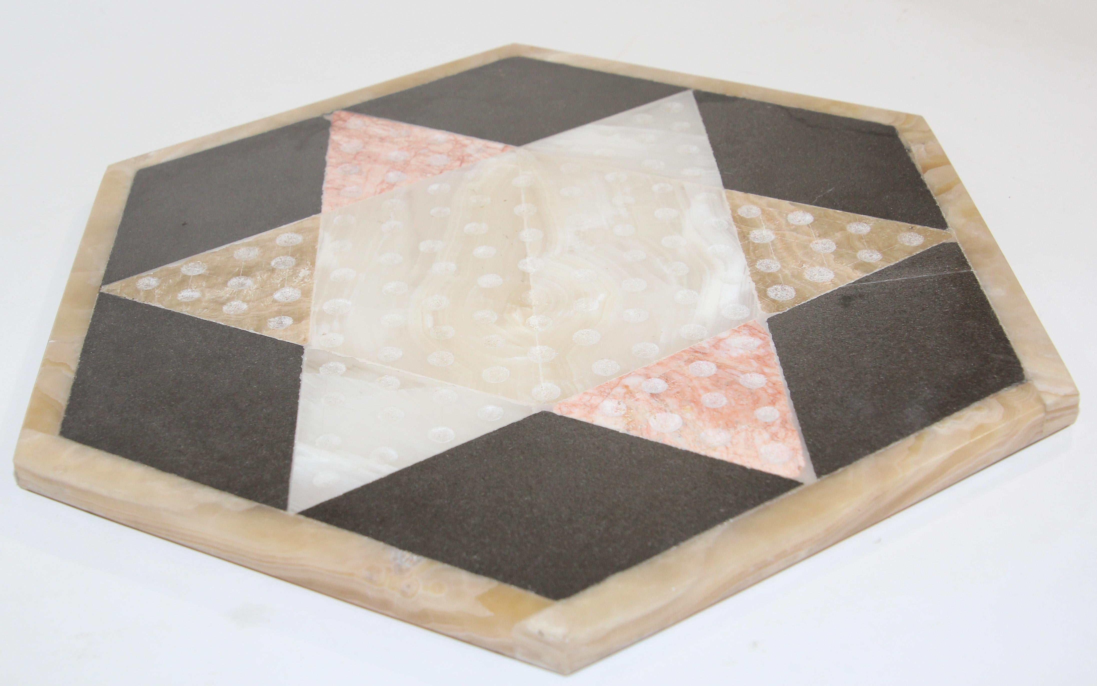 Hand-Carved Vintage Marble Chinese Checkers Game of Octagonal Form with Thirty-One Pieces