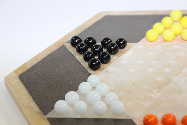 Vintage Marble Chinese Checkers Game of Octagonal Form with ThirtyOne