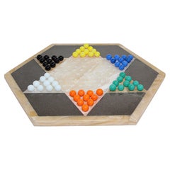 Vintage Marble Chinese Checkers Game of Octagonal Form with Thirty-One Pieces