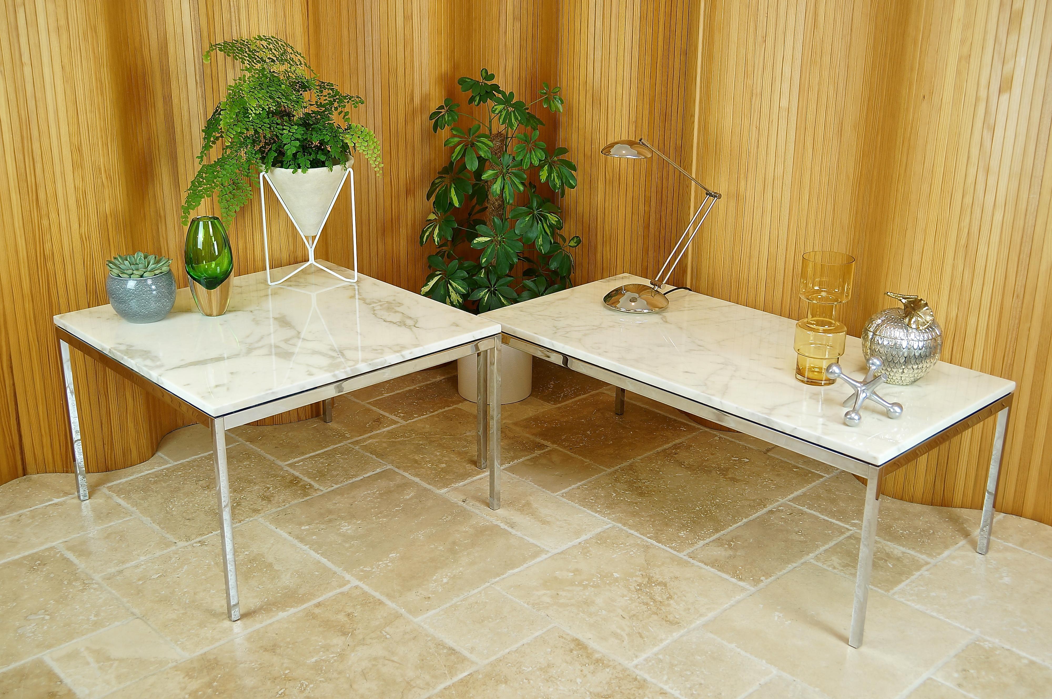 Vintage Marble Chrome Square Coffee Table by Florence Knoll, 1960s Midcentury 4