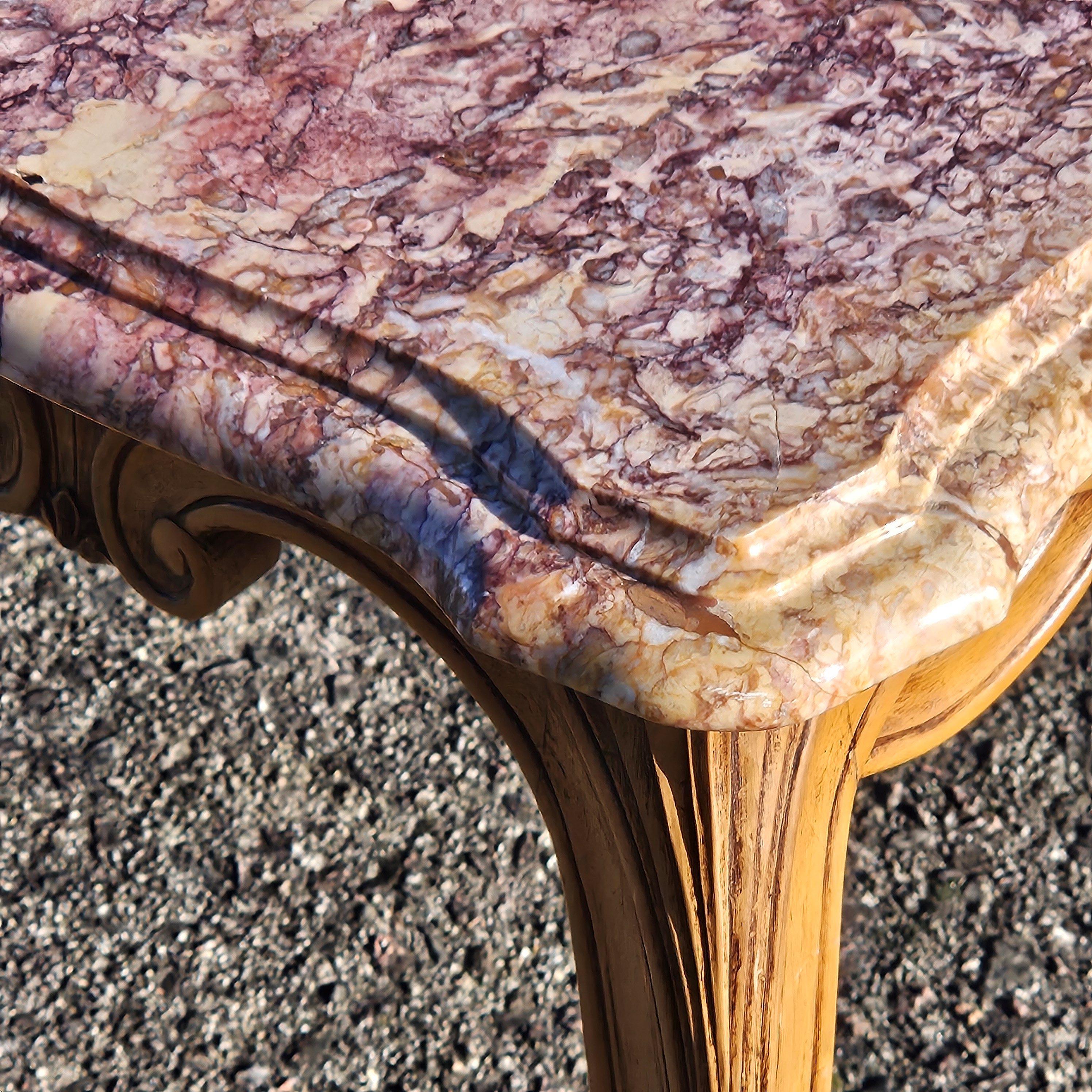 Mesa de centro de mármol vintage-Mesa de cóctel de madera y mármol-Estilo Luis XV-60s en venta 5
