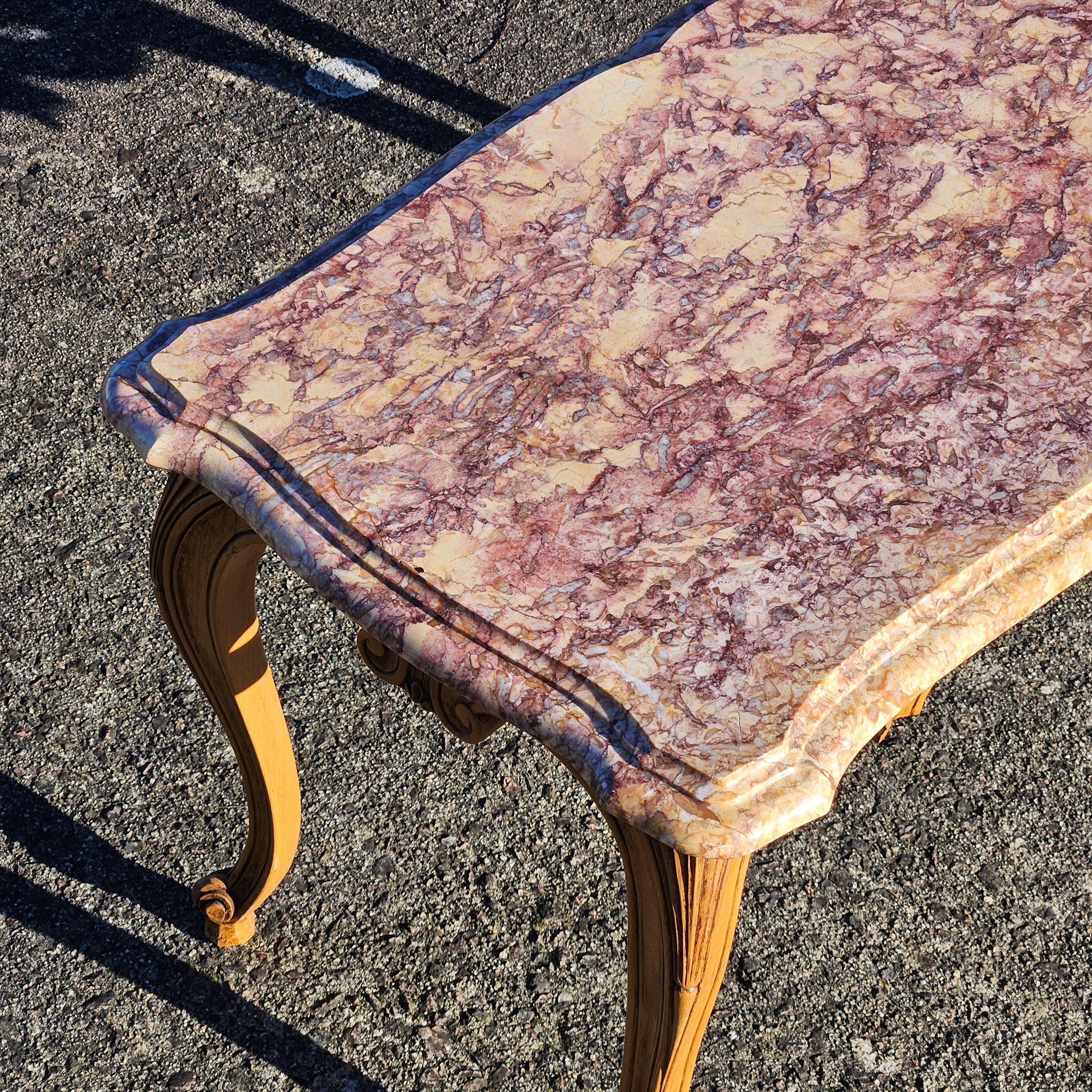 Mesa de centro de mármol vintage-Mesa de cóctel de madera y mármol-Estilo Luis XV-60s en venta 6