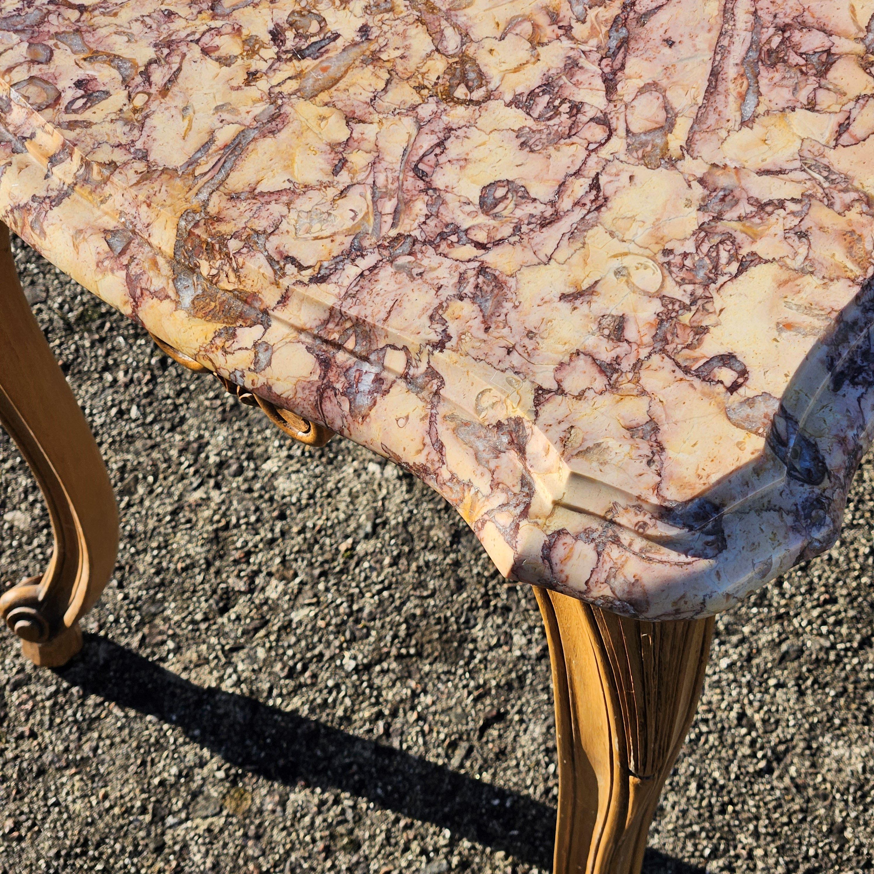 Mesa de centro de mármol vintage-Mesa de cóctel de madera y mármol-Estilo Luis XV-60s en venta 7