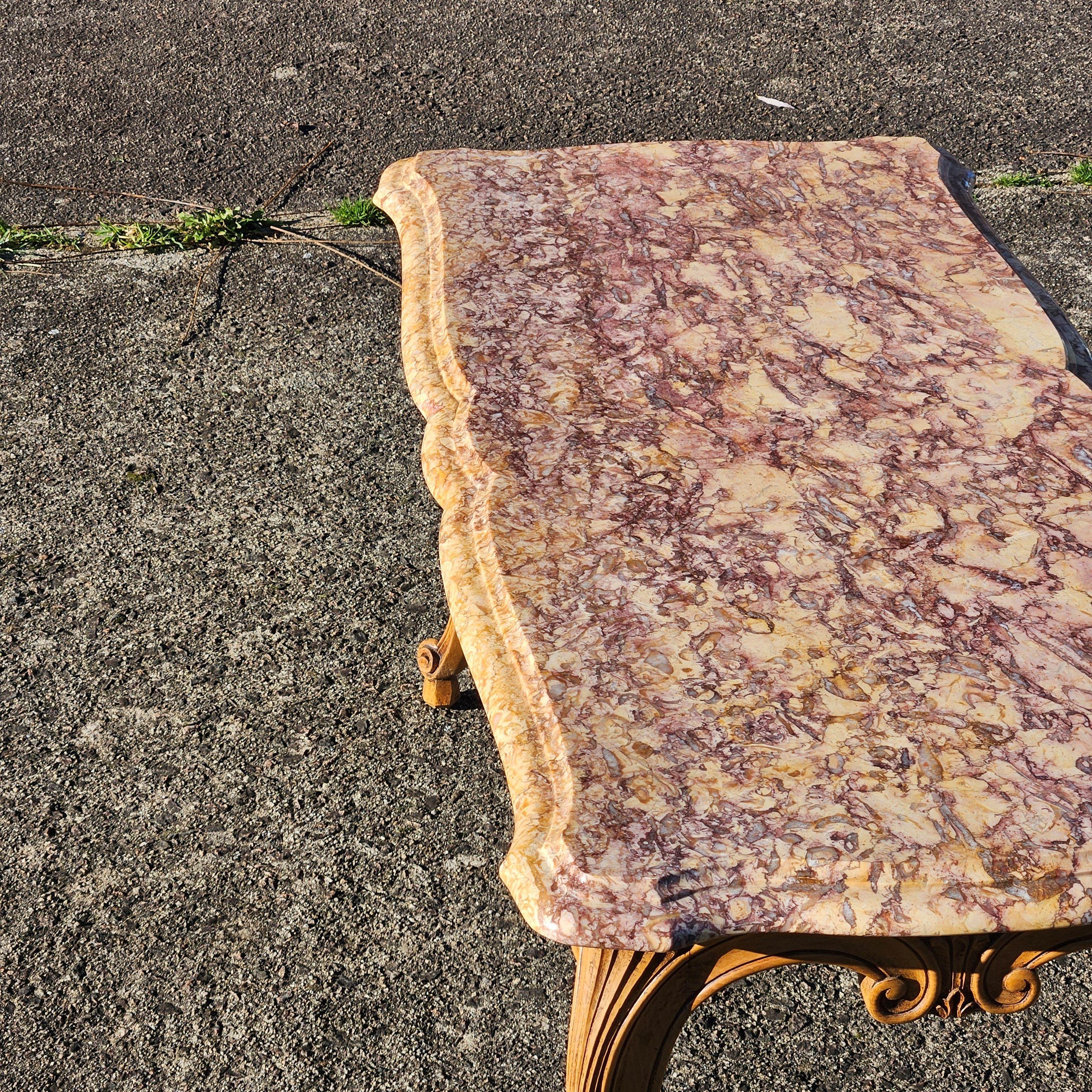 Mesa de centro de mármol vintage-Mesa de cóctel de madera y mármol-Estilo Luis XV-60s en venta 8