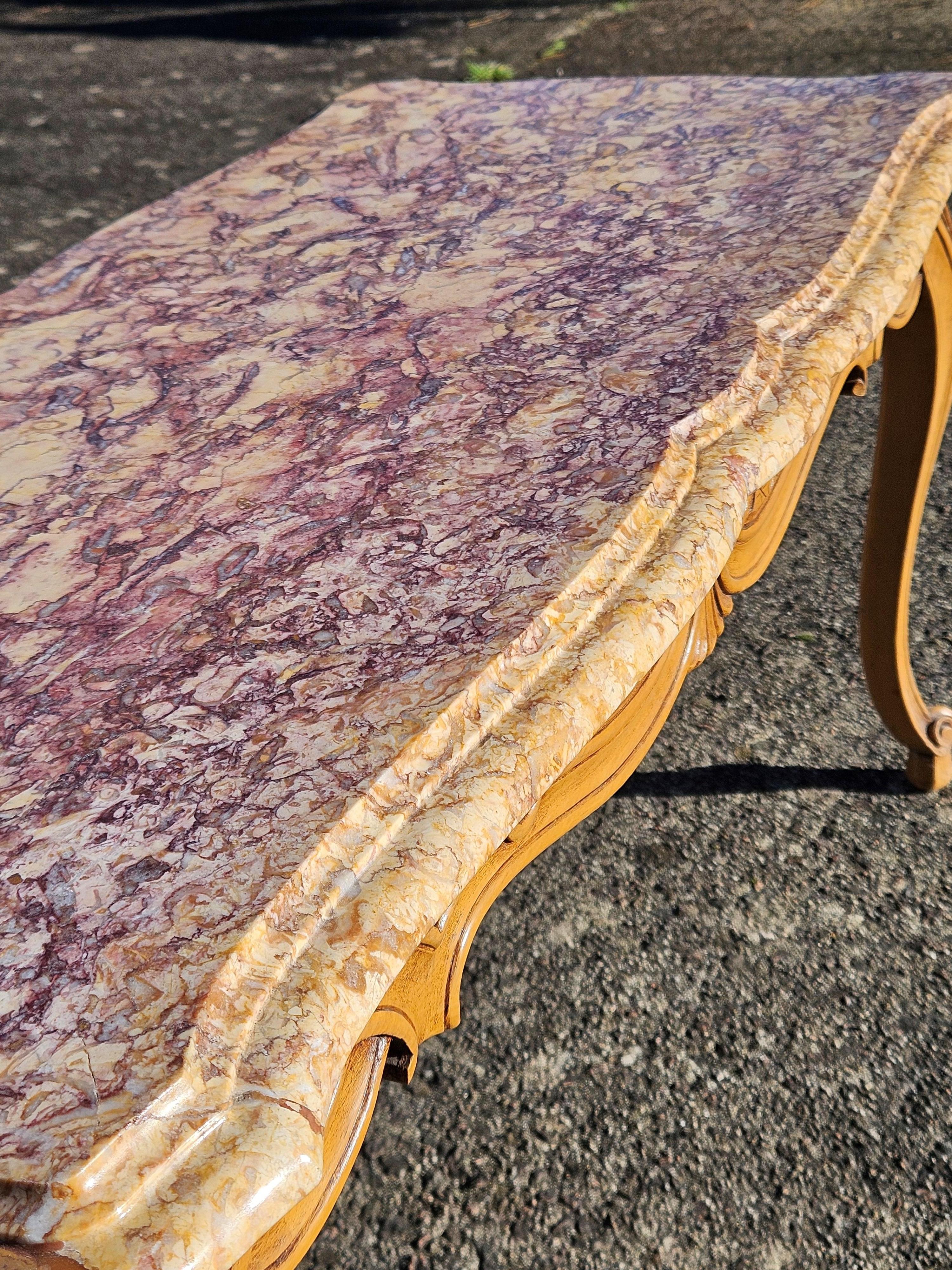 Mesa de centro de mármol vintage-Mesa de cóctel de madera y mármol-Estilo Luis XV-60s en venta 11