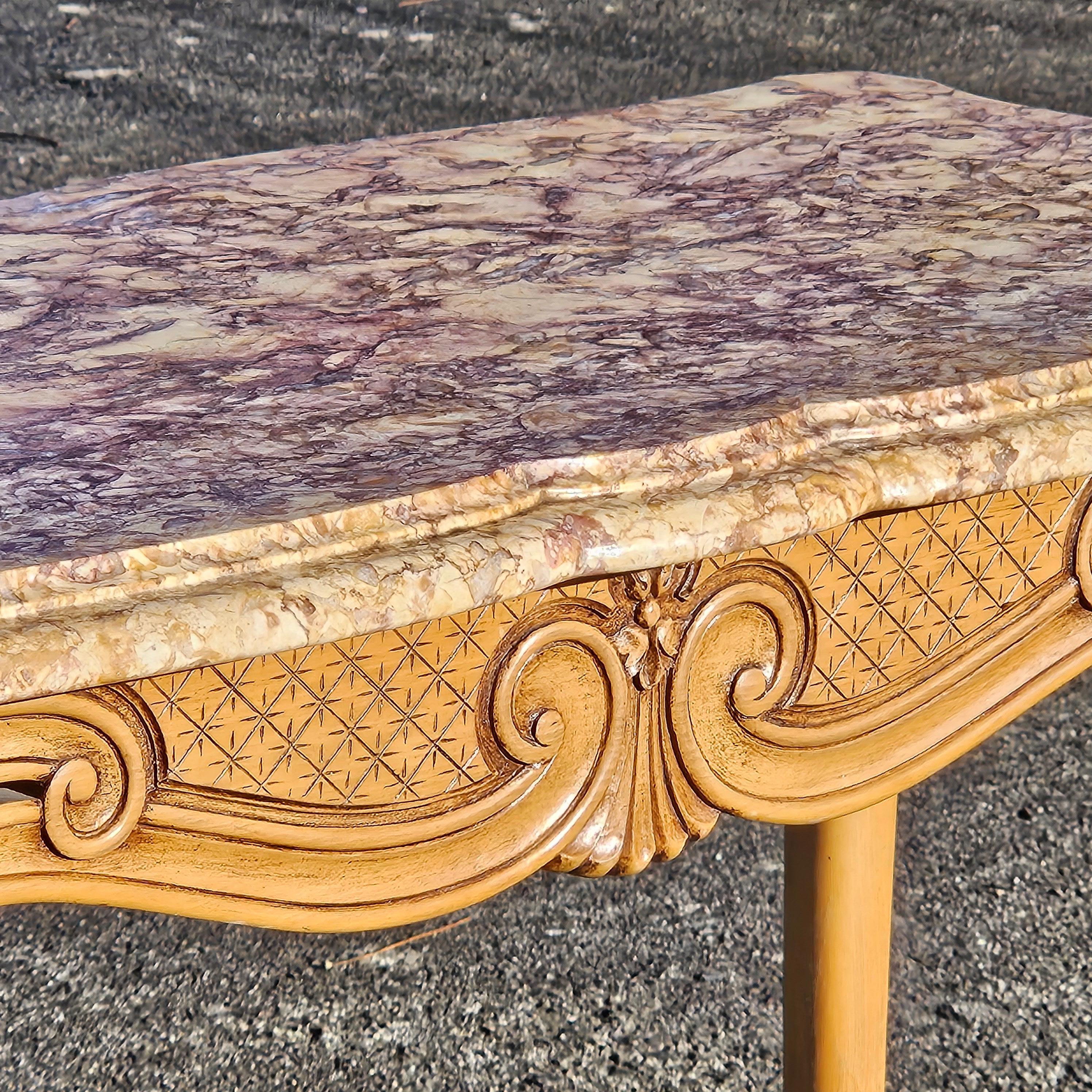 Mesa de centro de mármol vintage-Mesa de cóctel de madera y mármol-Estilo Luis XV-60s en venta 12