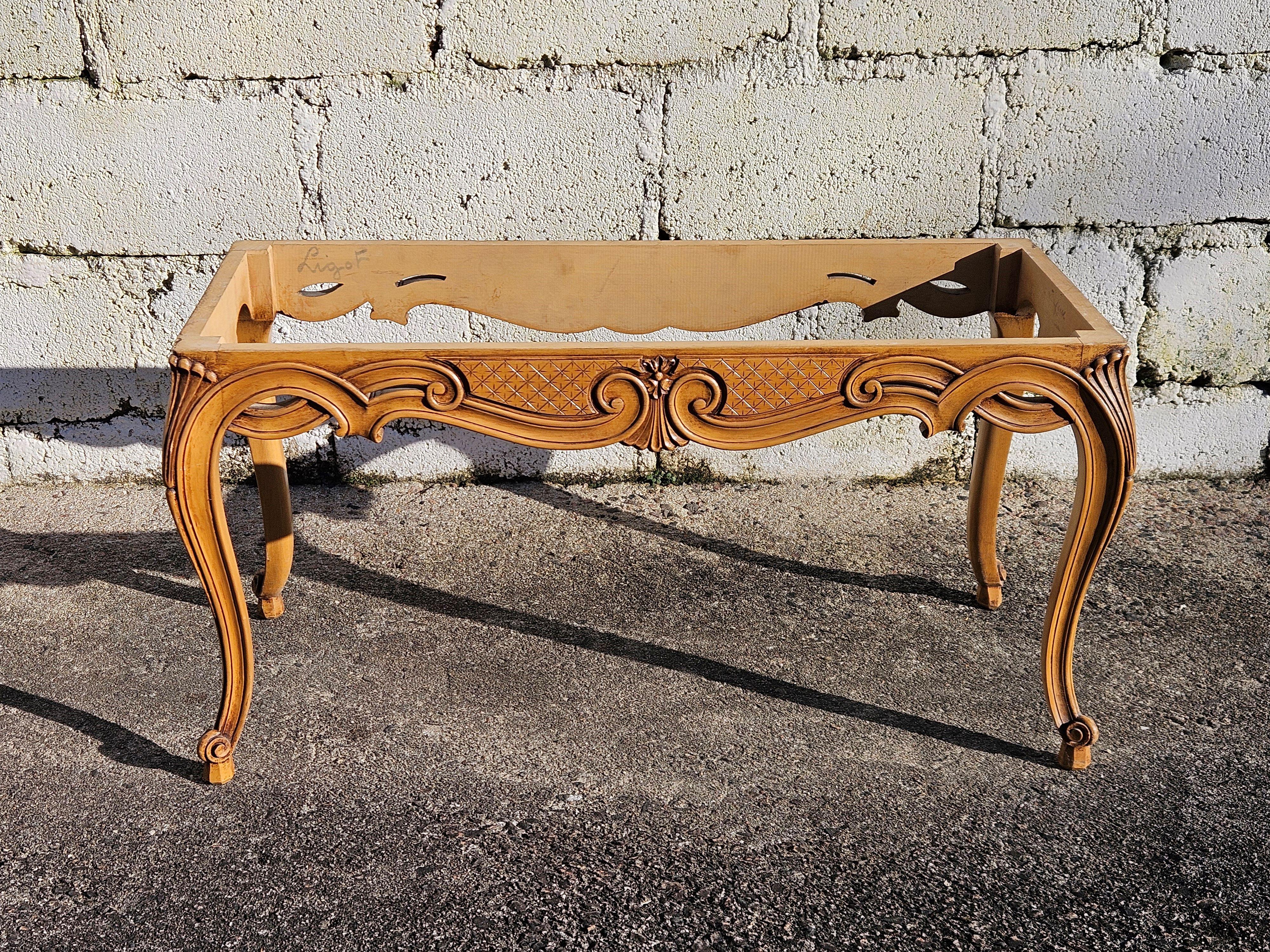 Mesa de centro de mármol vintage-Mesa de cóctel de madera y mármol-Estilo Luis XV-60s Francés en venta