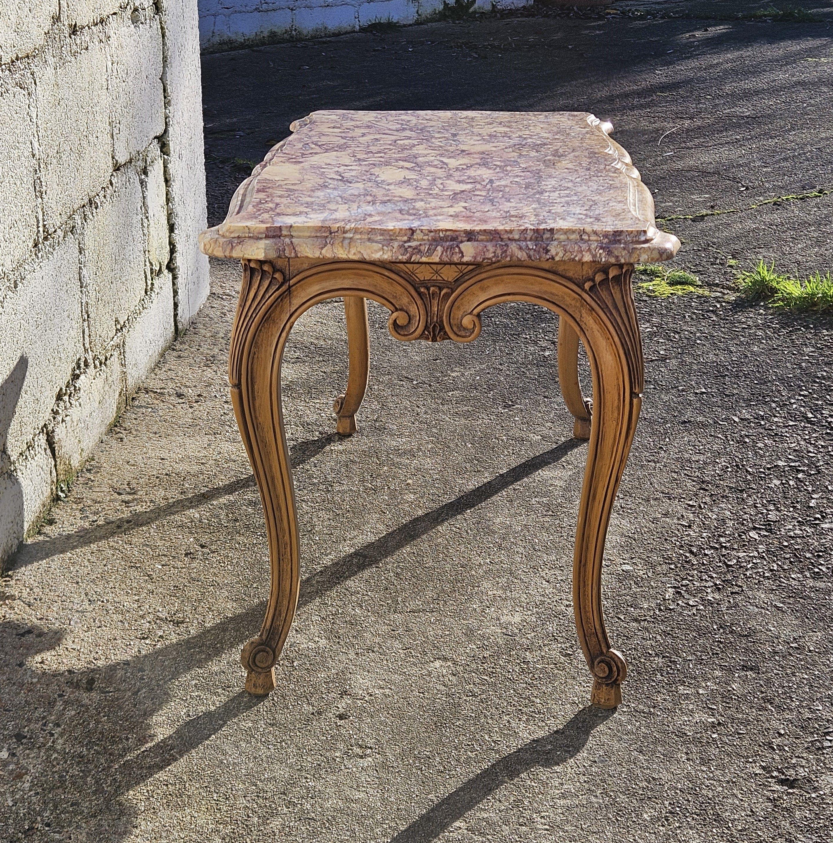 Mesa de centro de mármol vintage-Mesa de cóctel de madera y mármol-Estilo Luis XV-60s en Bueno estado para la venta en Bussiere Dunoise, Nouvel Aquitaine
